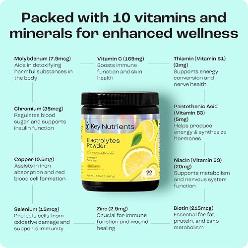 Miniatura 5 de KEY NUTRIENTS Paquete de electrolitos en polvo sin azúcar - Polvo de electrolitos de limonada (90 porciones) + paquetes de electrolitos de frambuesa