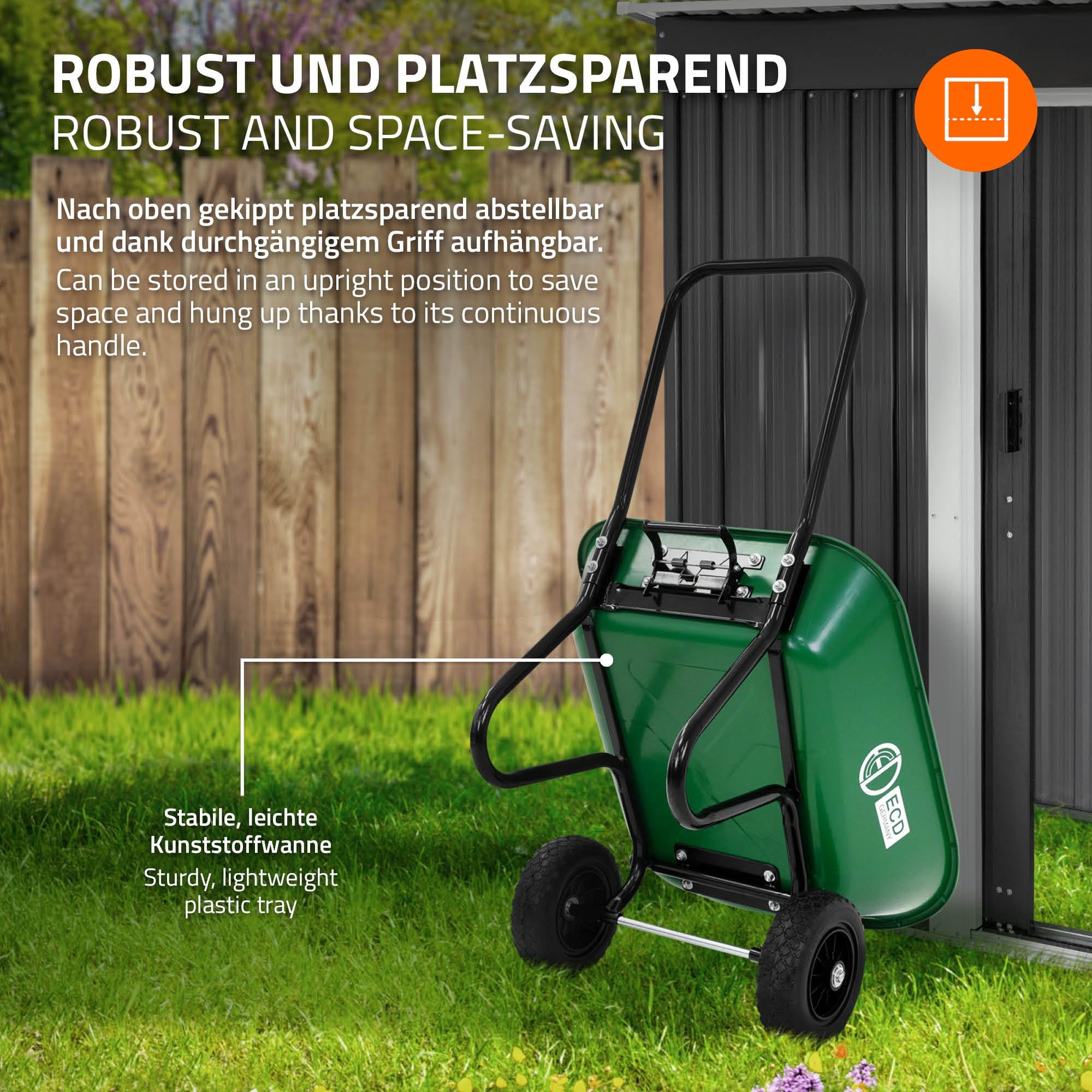 ECD Germany Schubkarrenwagen 78L, Gartenkarre mit Kippfunktion, Bauschubkarre mit Stahlrahmen, 2x PU-Reifen & PP-Wanne, 100 kg Tragkraft, Gartenschubkarre, Schiebkarre, Transportkarre für Garten & Hof