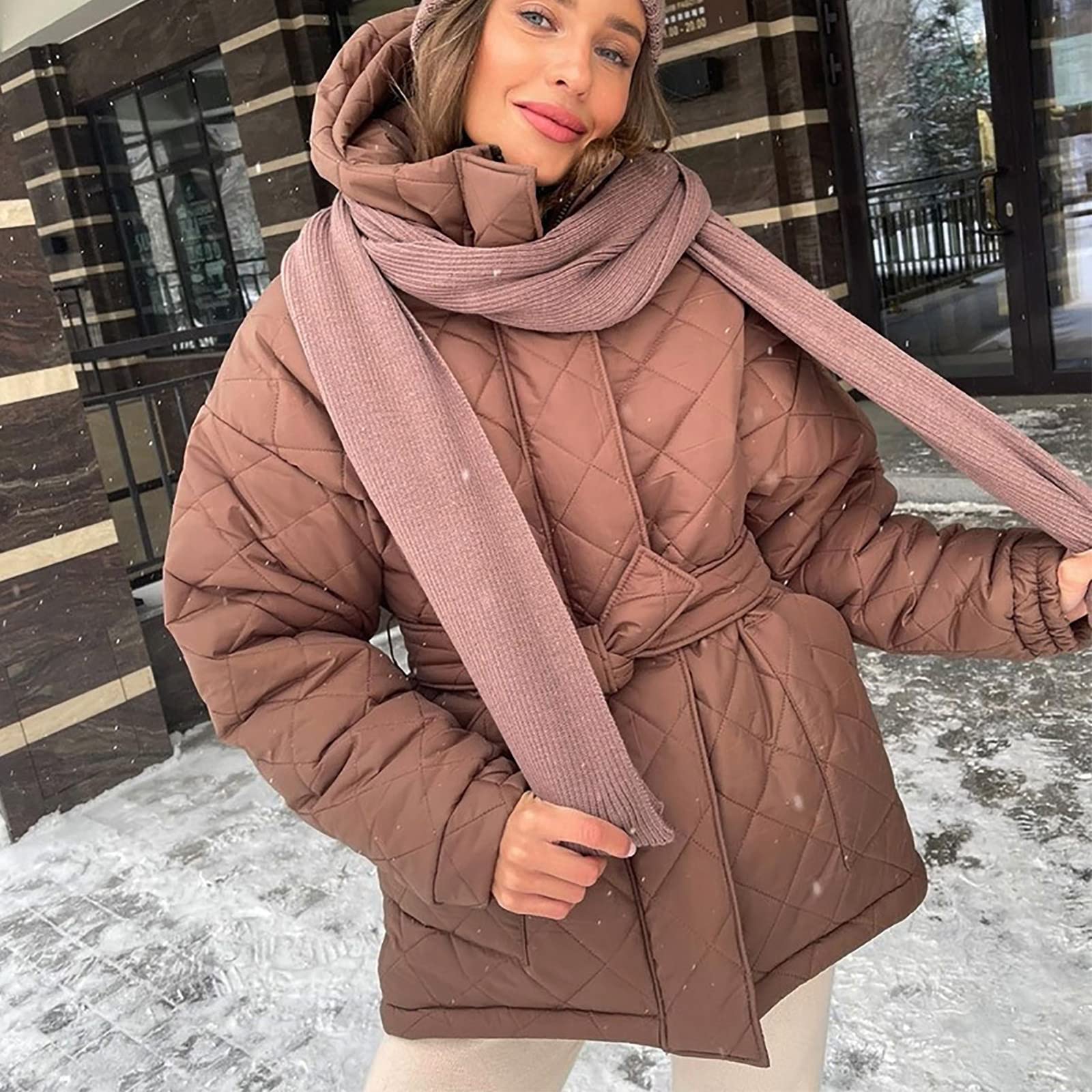 Manteau D'hiver Long Femme Ceinturé - Matelassé Doublé Avec Capuche - Parka épaisse Style Doudoune - Chaud Et élégant