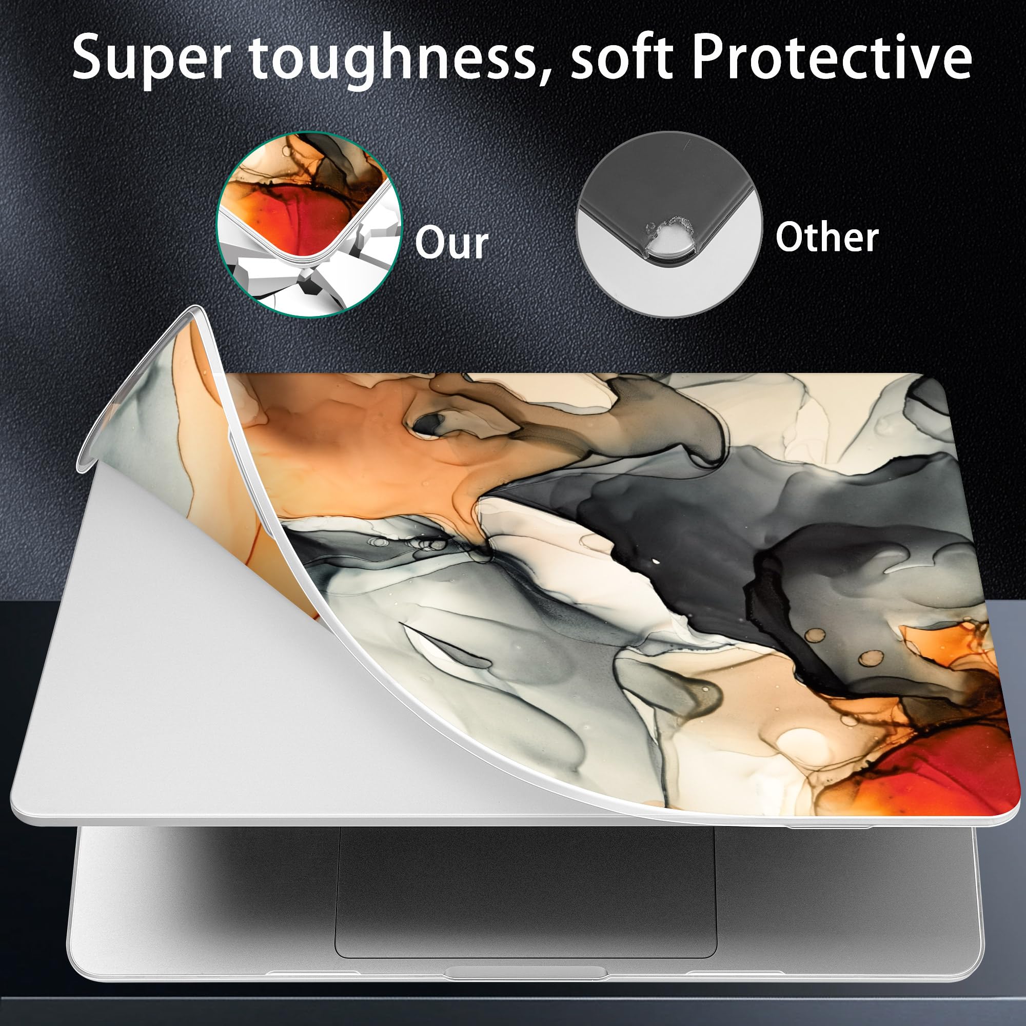 Compatibile con MacBook Air 13,6" 2022 2023 2024 A3113 M3 A2681 M2 con Touch ID, [Robusto antiurto] Guscio rigido con pellicola protettiva e copertura per webcam, texture tecnica