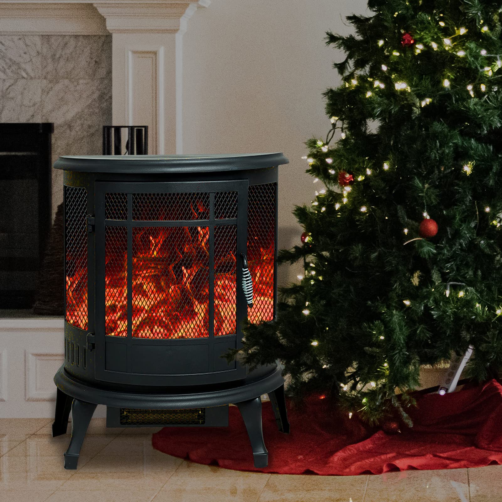 Helios&Hestia 25" Tall Electric Wood Stove Fireplace with Flame Effect