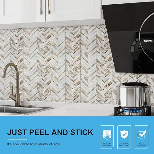 Miniatura 8 de Pelar y pegar, 10 hojas de azulejos de pared de espiga para despegar y pegar de 12.1 x 9.7 pulgadas, azulejos de PVC para salpicaduras de cocina y