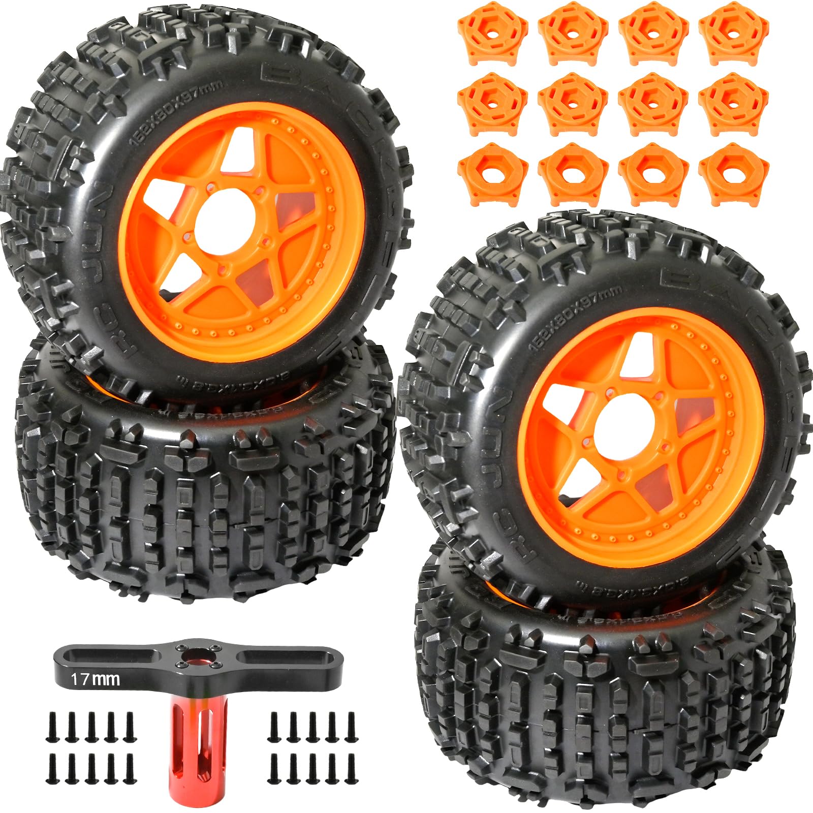 3.8" MT Monster Truck Tires with Foam Insert 17mm/14mm/12mm Hex for 1/10 RC