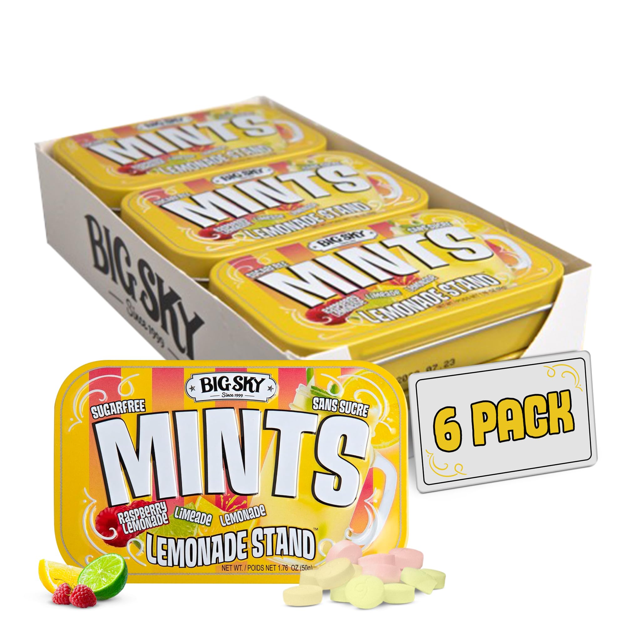 sugar Big Sky Sugar Free Lemonade Stand Mints - 50 Count Tin (Pack of 6