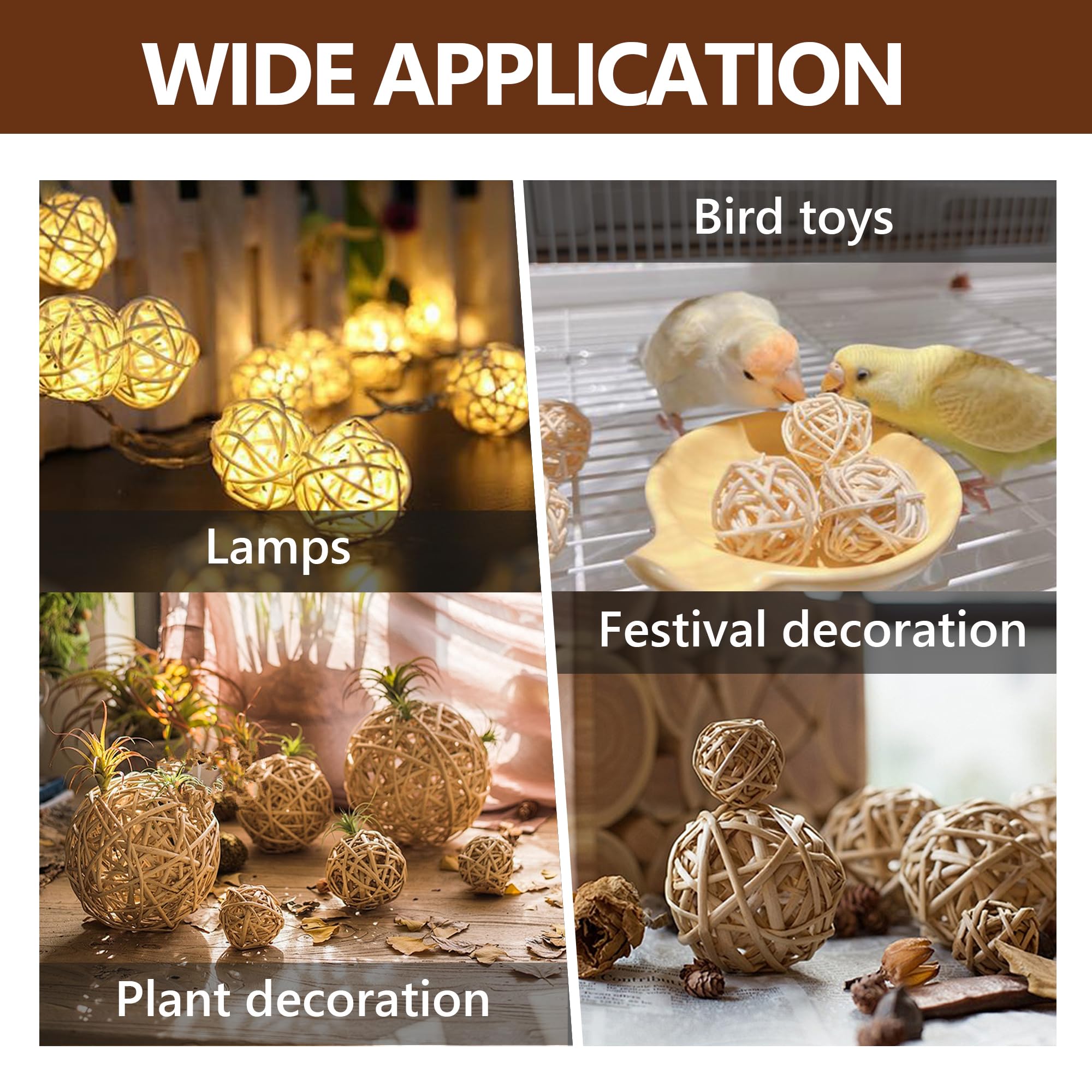18 Piezas Bolas de Ratán, Mimbre Ratán Decorativas, Decoración de Mesa Fiesta Colgante Aromaterapia Aroma Conejo Pájaro Loro Masticar Juguete