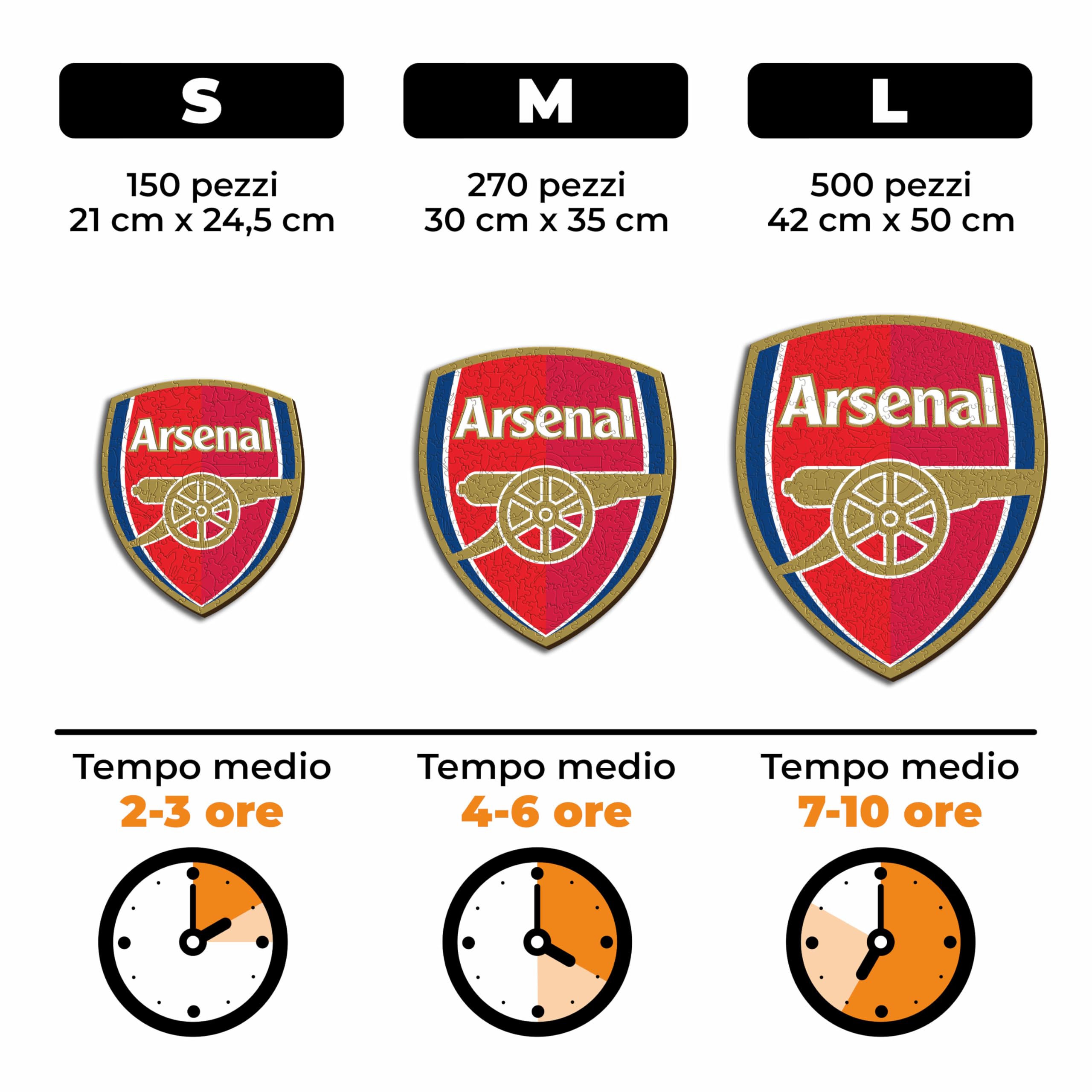 Iconic Puzzles, Arsenal Logo, Prodotto ufficiale, Puzzle di Legno per Adulti e Bambini, Legno 100% Sostenibile, Taglia S 150 Pezzi