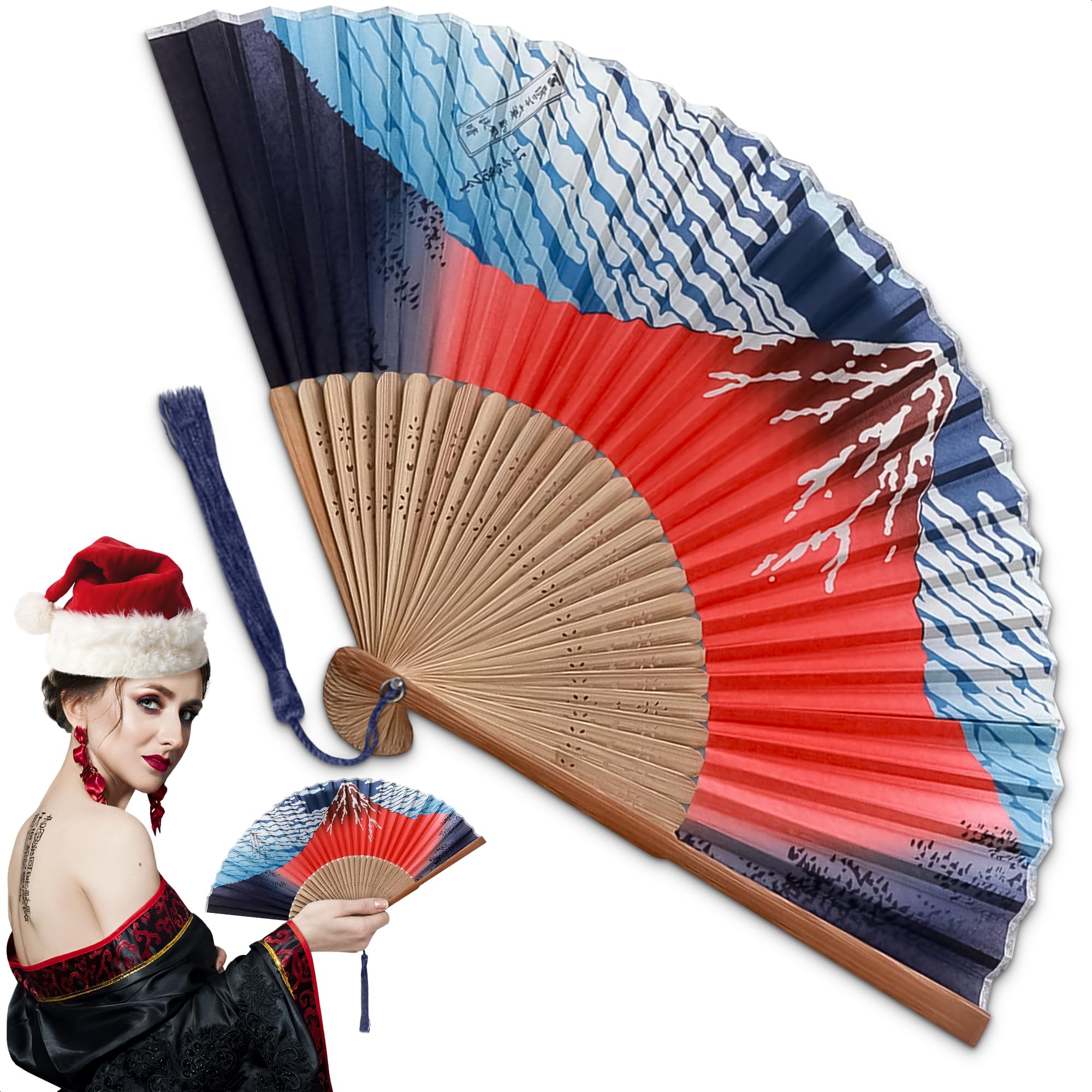 BURIUS Japanese Fan Decorative Folding Fans Handheld - Portable Folding Fan Bamboo Hand Fan Vintage Hand Fans for Women Bamboo Silk Japanese Fans