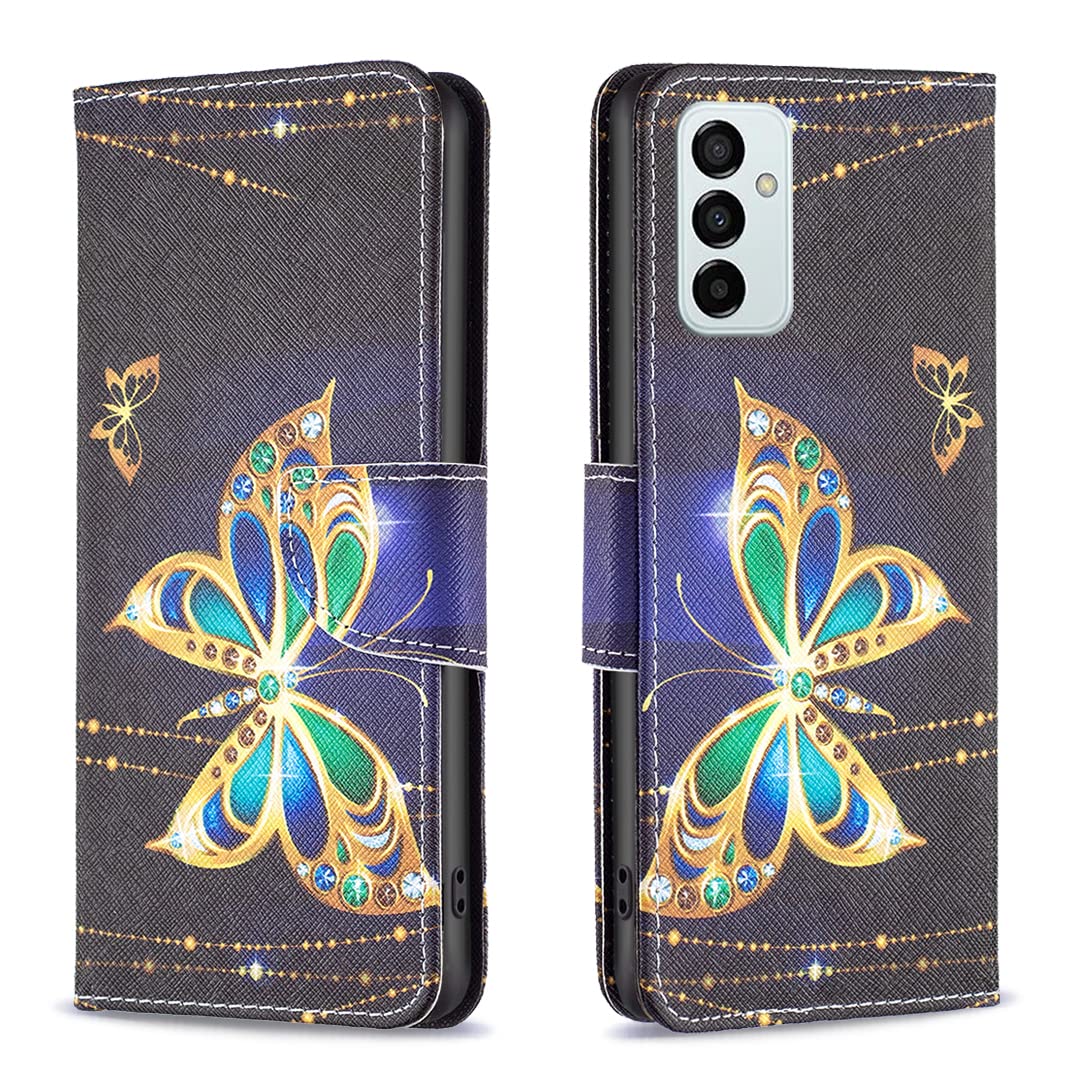 Samsung M13 Phone Case, Samsung A23/M23 Case, Flip Shockproof PU Leather Wallet Cases with Stand Card Holder Silicone Bumper Folio Slim Cover for Samsung Galaxy M13/A23/ M23 Gold Butterfly