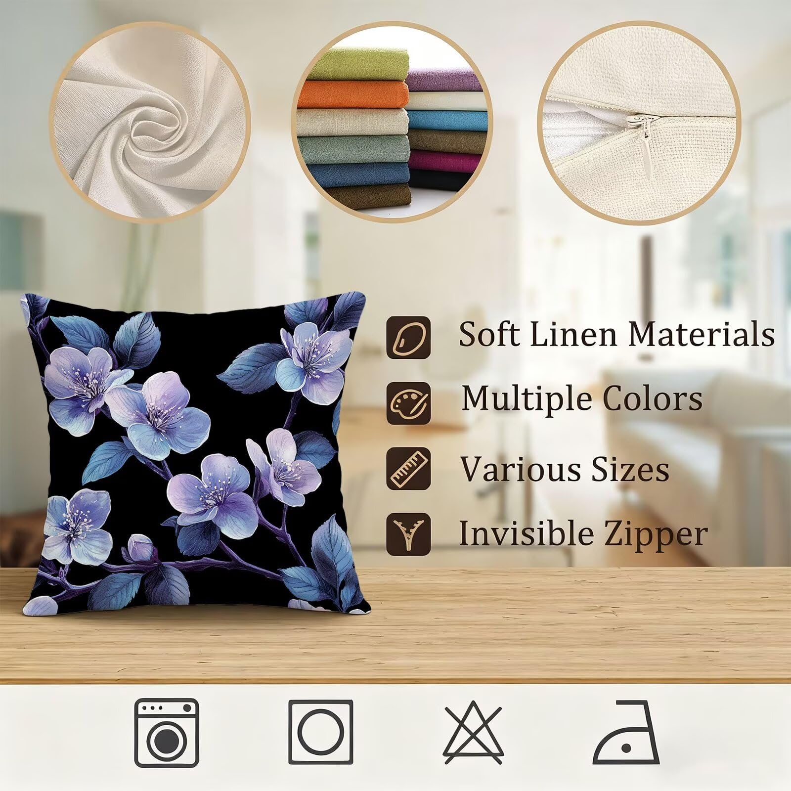 Violet Housse Coussin 60x60 Fleur Taie Oreiller 60x60 Lot de 4 Super Doux Protege Oreiller 60 x 60 Decoration Automne Taie D'oreiller Carrées Coussin Canape, pour Maison Chambre Canapé Chaise E - 377