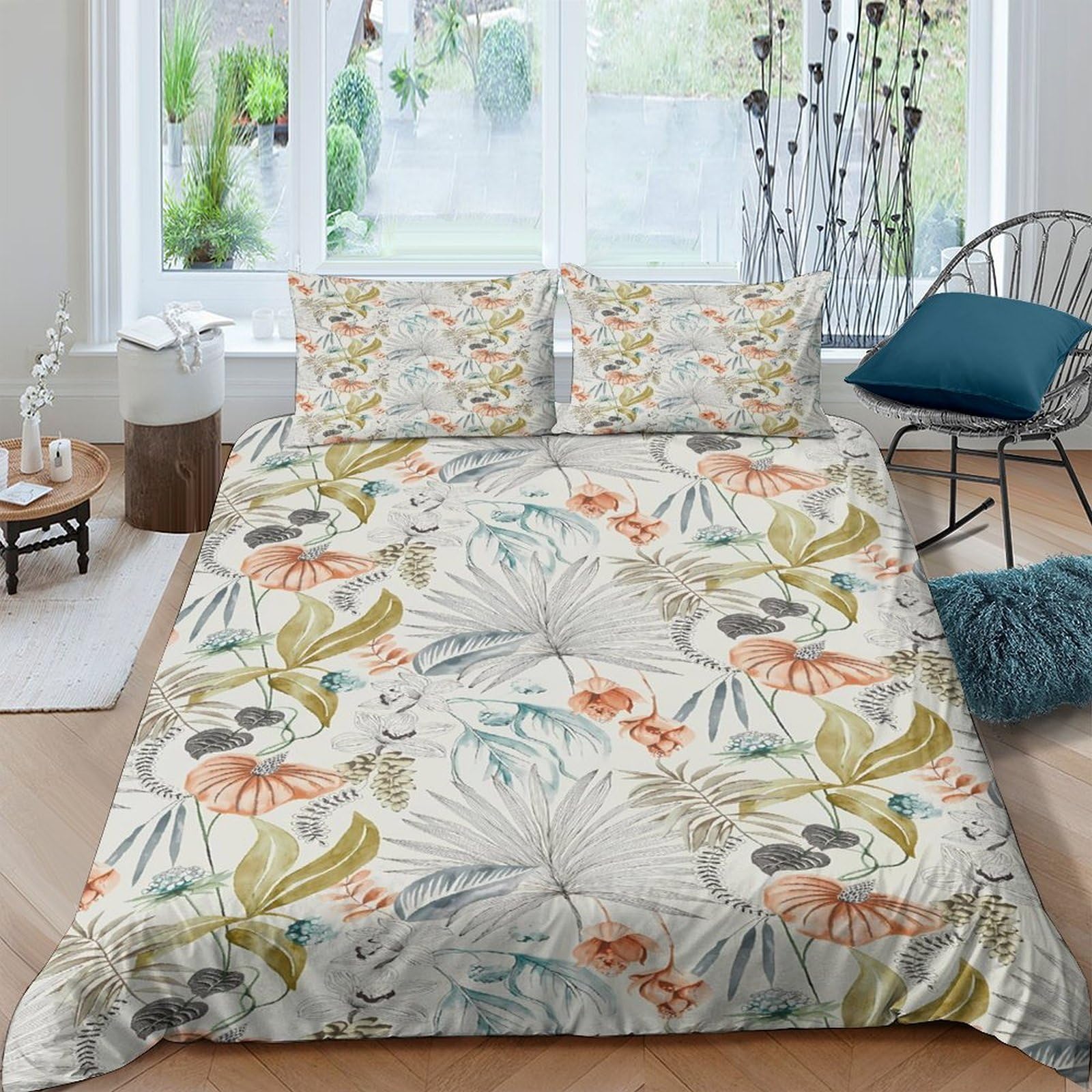 Ctjqhvkz Style-7 3D Printed Botanical Garden Fitted Sheet Microfiber Soft Breathable Tropical Leaves Bed Cover For Bedroom Guest Room Decor Single（135X200cm）