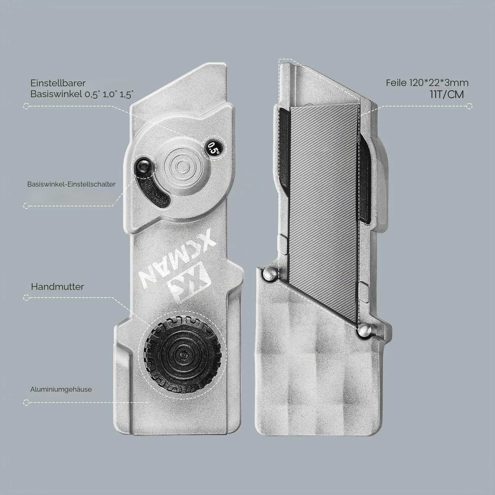 XCMAN SKi Snowboard Multi-Winkel-Basiskanten-Tuner, Kanten-Tuner-Schärfer (0,5–1,5 Grad), Aluminium-Körper-Basiskanten-Feilenführung