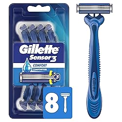 Gillette Sensor3 Comfort Disposable Razors for Men, 8 Count, Lubrastrip Glides Easily Over Your Skin