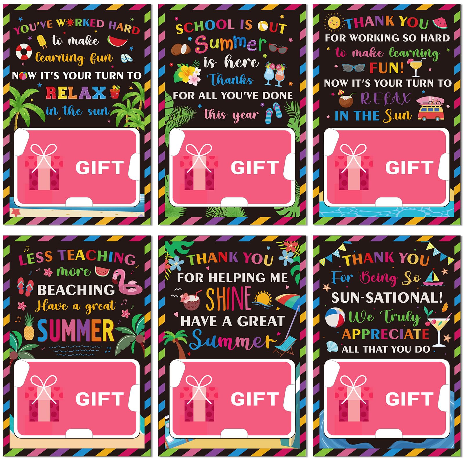 Motiskyy 48 Set Teacher Appreciation Gift Summer Gift Card Holder End of Year Card Holder Bulk Summer Themed Thank You Teacher Present for Graduation