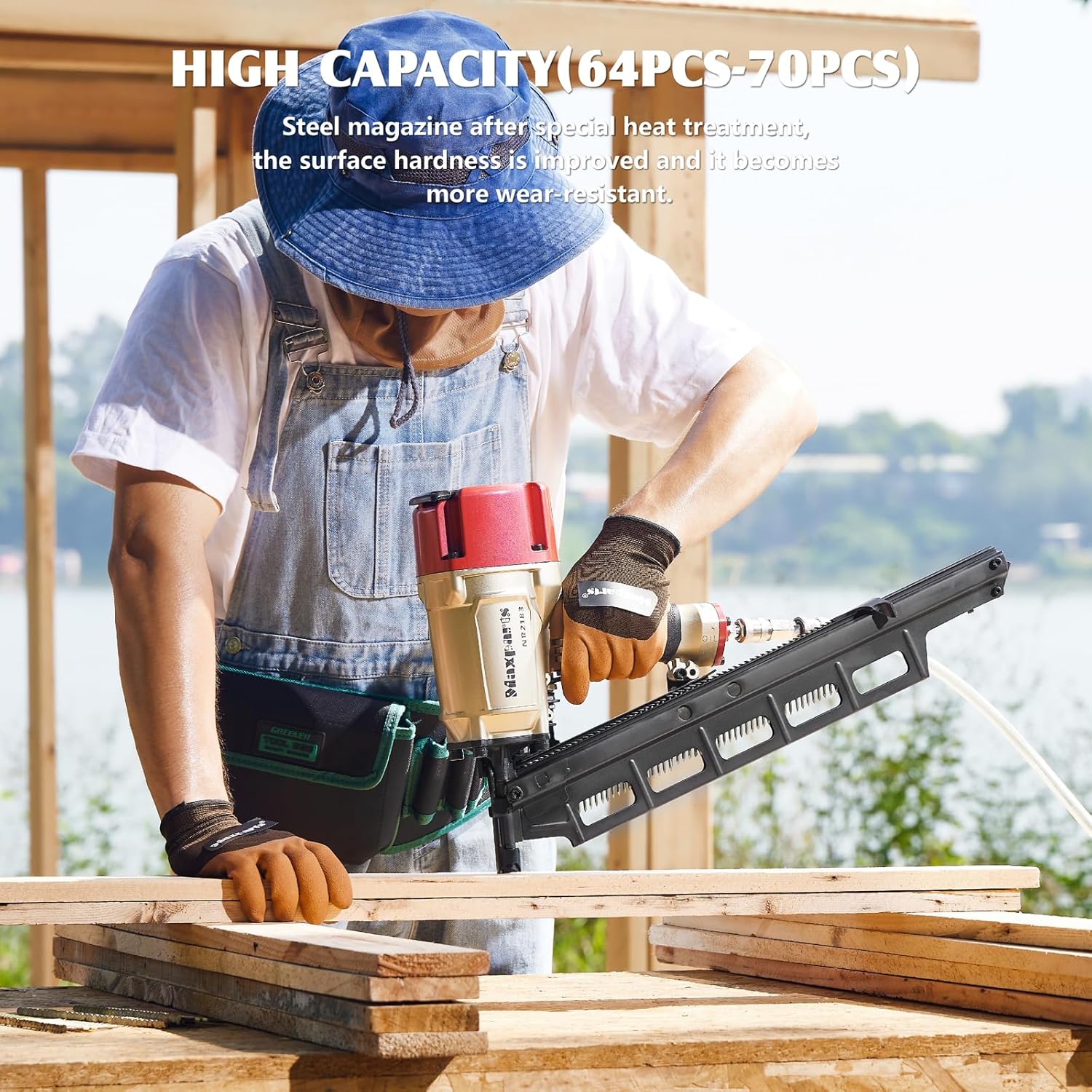 Maxparts Framing Nail Gun NR2183 Plastic Collated Full-head Nails with Steel Magazine Pneumatic Tools for Housing Constructions