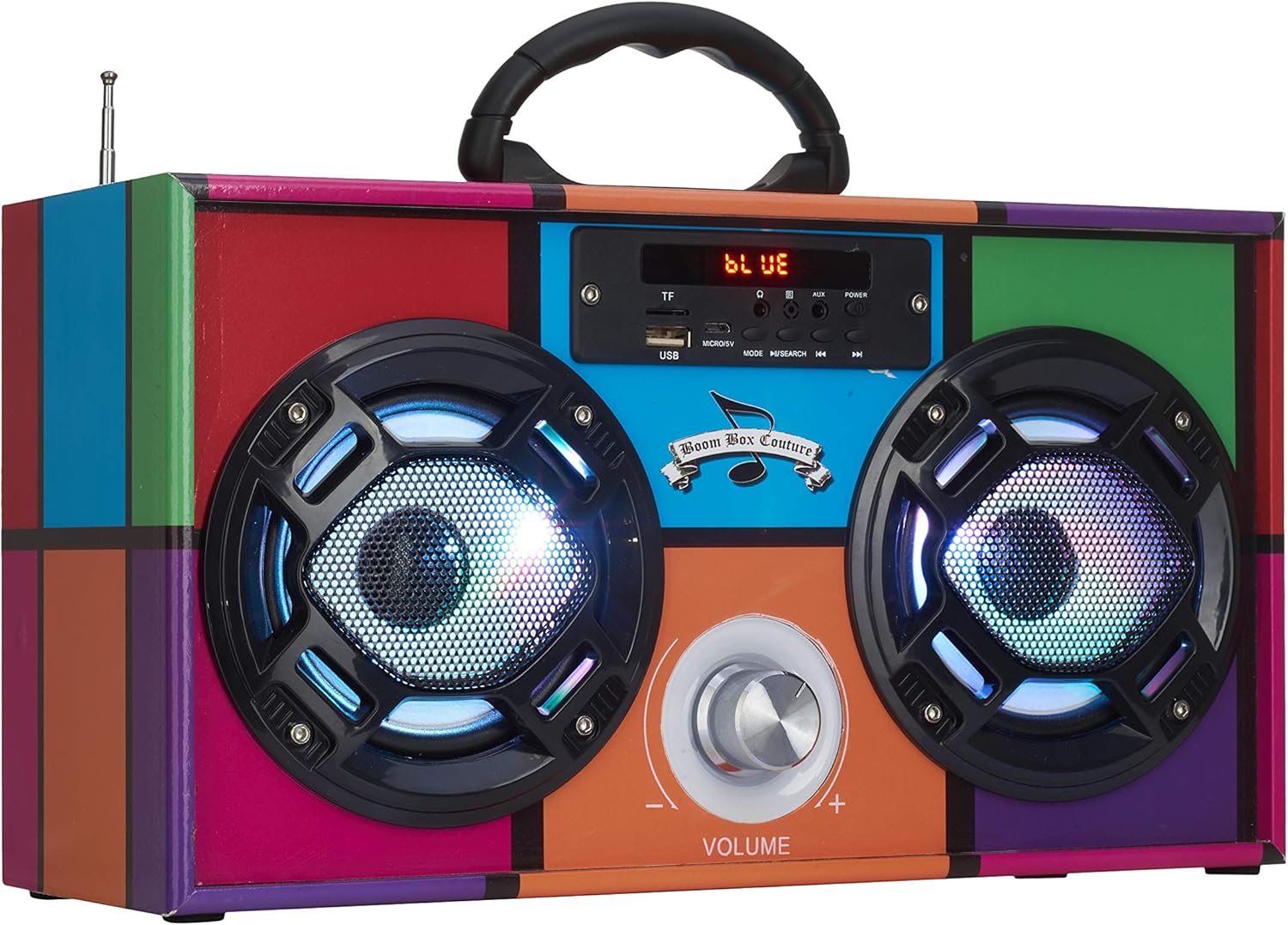 Mini Boombox with LED Speakers – Retro Bluetooth Speaker w/Enhanced FM Radio - Perfect for Home