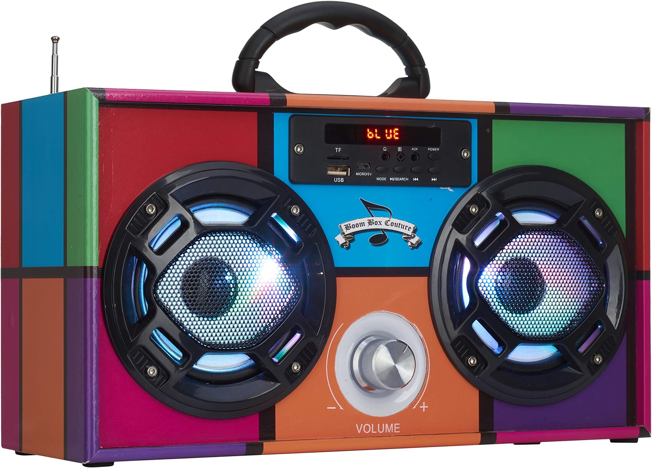 Wireless Express - Mini Boombox with LED Speakers – Retro Bluetooth Speaker w/Enhanced FM Radio - Perfect for Home and Outdoor (Retro)