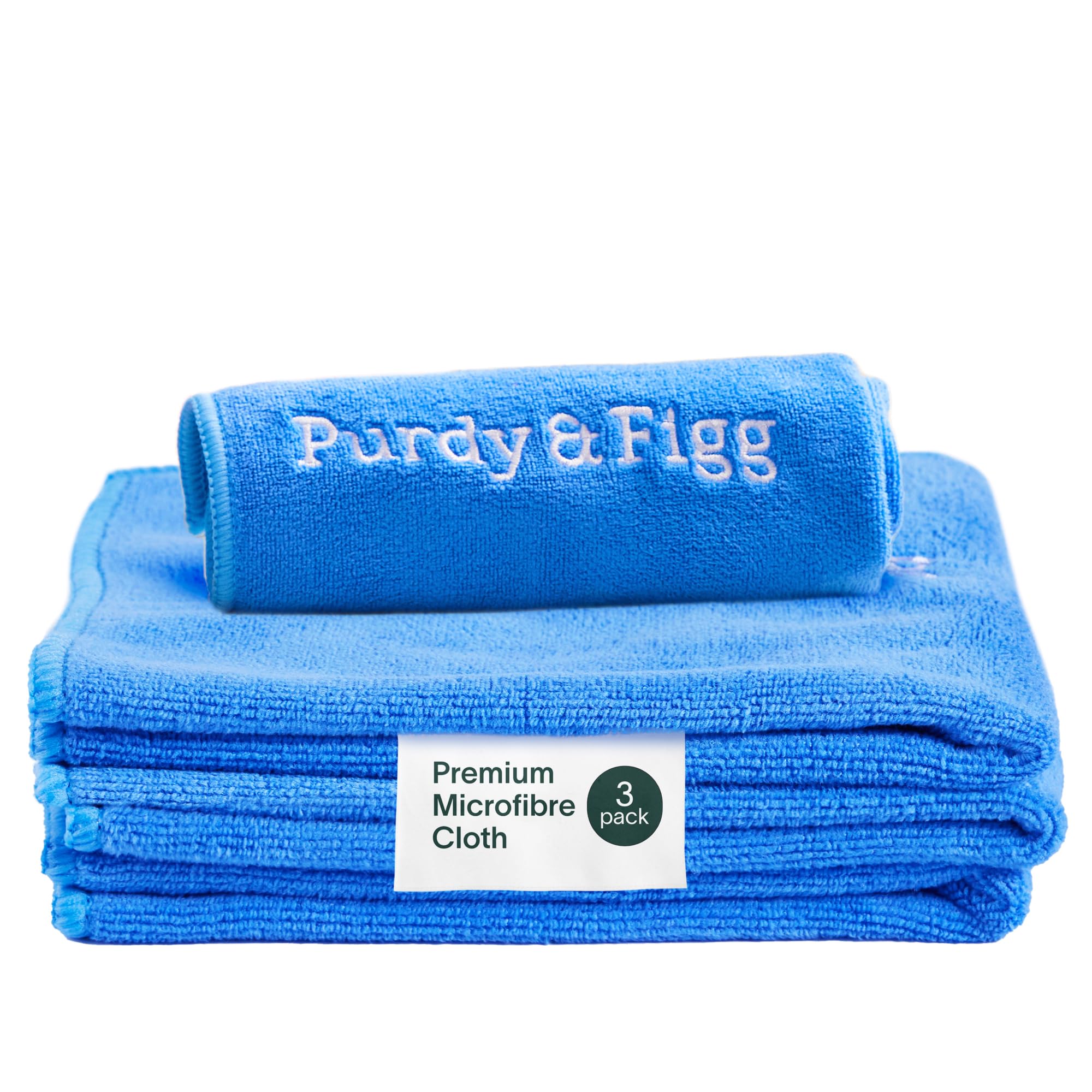Purdy & Figg | Microfiber Cleaning Cloth| Super Soft, Streak-Free Multipurpose Polishing Cloth| Lint-Free, Scratch-Resistant, Super Absorbent & Reusable | Home & Kitchen | Pack of 3 | Blue