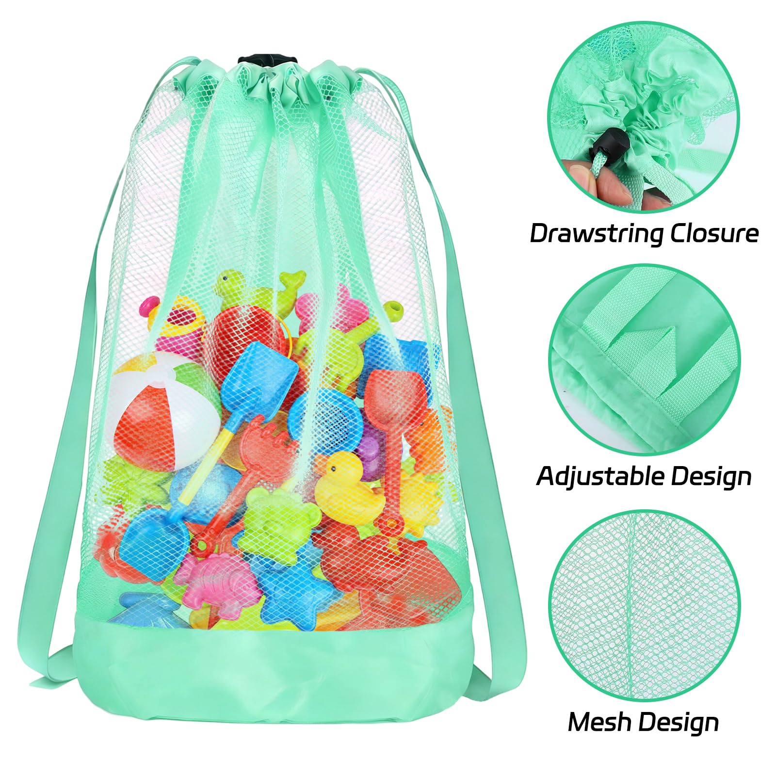 Bolsa para juguetes de playa, 3 PCS Bolsa Malla Juguetes Playa, Bolsa Juguetes Plegable, Bolsa de playa de malla con cordón, Para vacaciones familiares, viajes a la playa, juguetes (A)