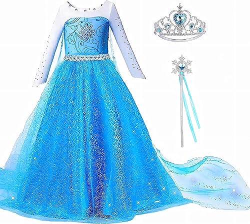 Vestido de princesa Elsa para niñas, disfraz de princesa Elsa de Frozen, fiesta de nieve, fiesta de cumpleaños con accesorios