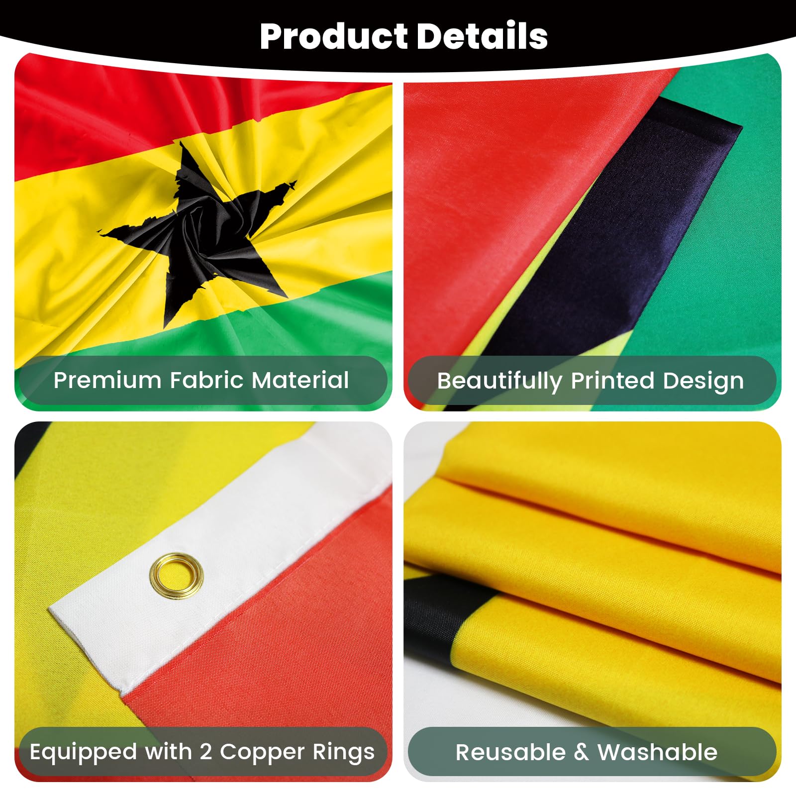 PartyYaa Ghana Flag, 5ft x 3ft Ghana Flag for Party Decorations Single Side with 2 Brass Eyelets, Waterproof - Image 3