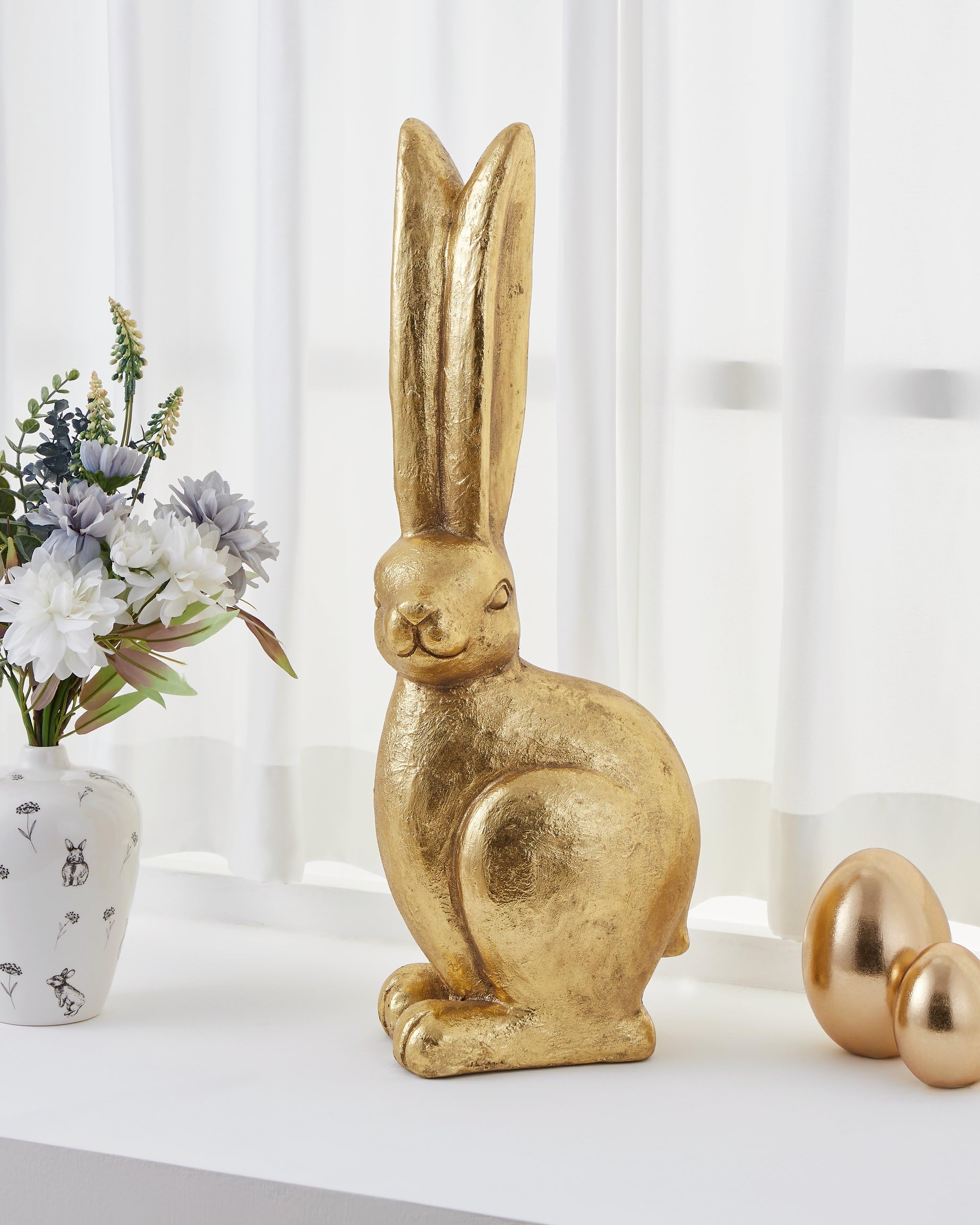 EGLO LIVING Osterdeko Hase Chilandy, große Deko Figur Ostern Frühling, Frühlingsdeko Osterhase, Elegante Osterfigur aus Kunststein in Gold, 62 cm | Frühlingsdeko Osterhase, elegante Osterfigur aus Kunststein in Gold, 62 cm