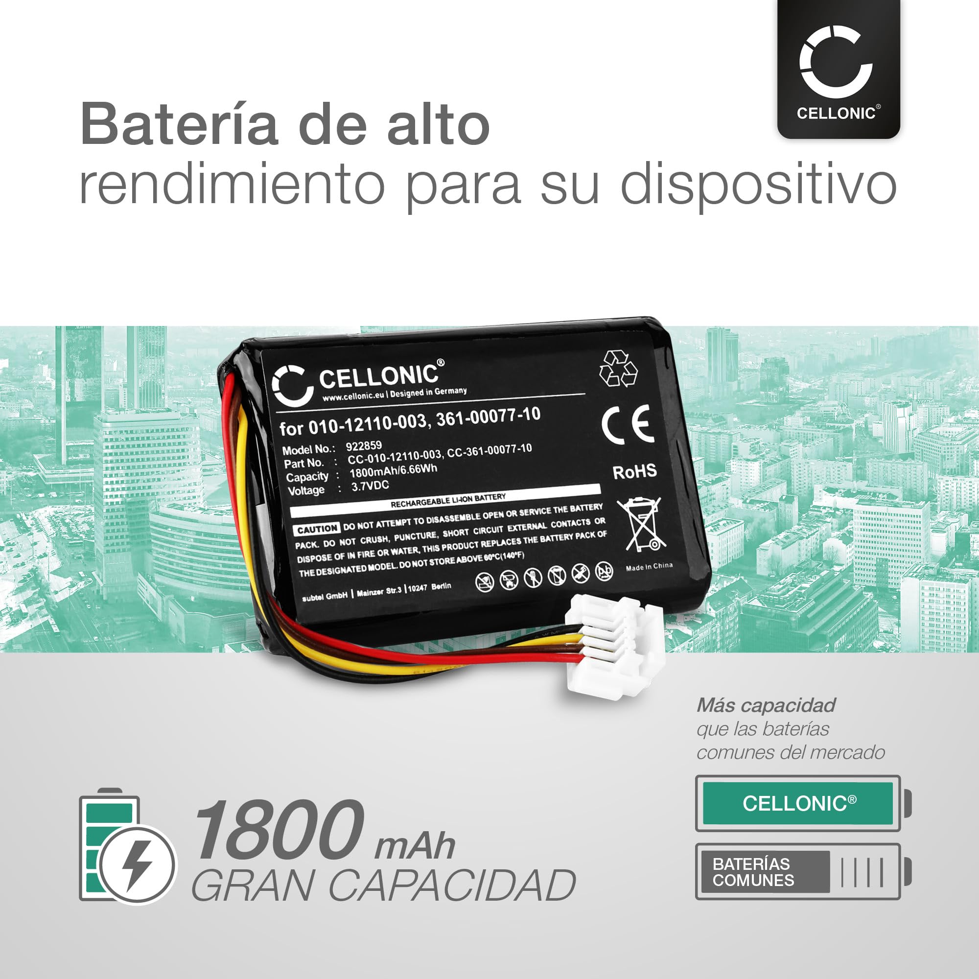 CELLONIC 1x Batería para GPS Navegación Compatible con Garmin Zumo 590LM, Zumo 595LM, Zumo 595, 010-12110-003 - (1800mAh, 3.7V)