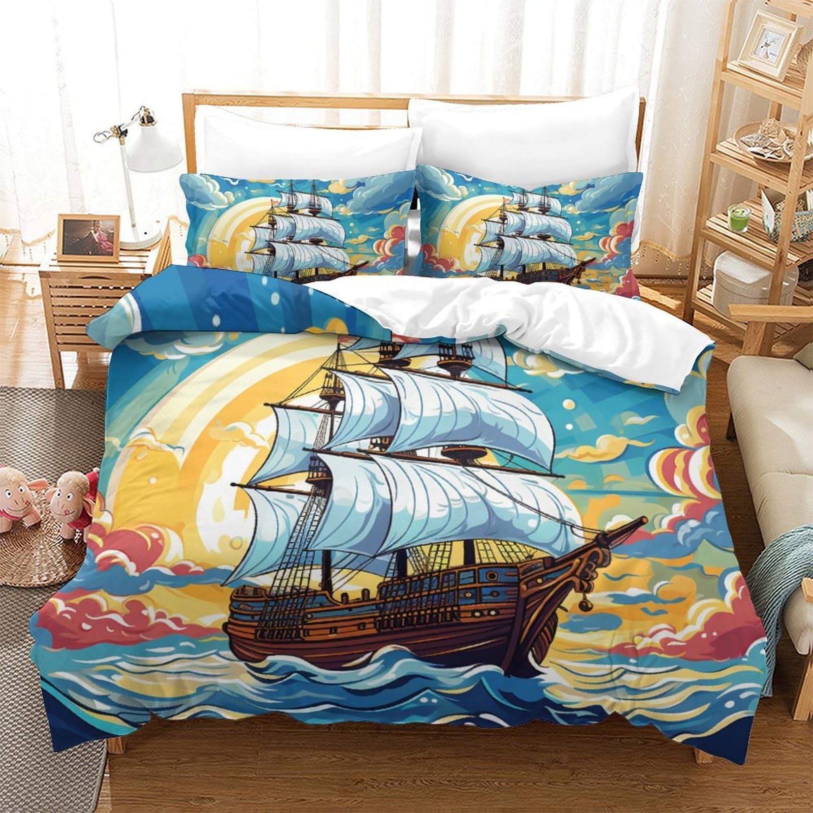 Housse de couette voiliers 260x220 pour une ambiance marine et évasion dans la chambre