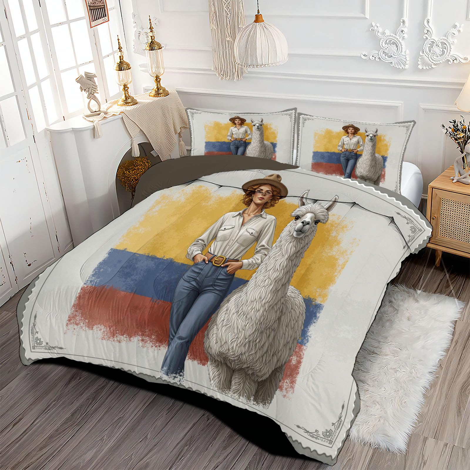 Trapunta Letto Singolo 4 Stagioni Piumone per Bambini, Donna Alpaca Illustrazione Leggero Gradiente Bandiera Set di Biancheria da Letto 140x200cm con 1 Federe,Piumino Lavabile In Lavatrice