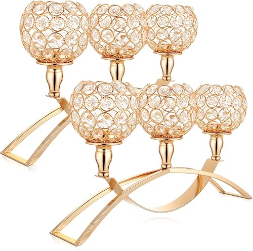 2 portavelas de cristal de 3 brazos, soporte para candelabros de cristal de 3 velas para centro de mesa, comedor, decoración del hogar, boda, fiesta