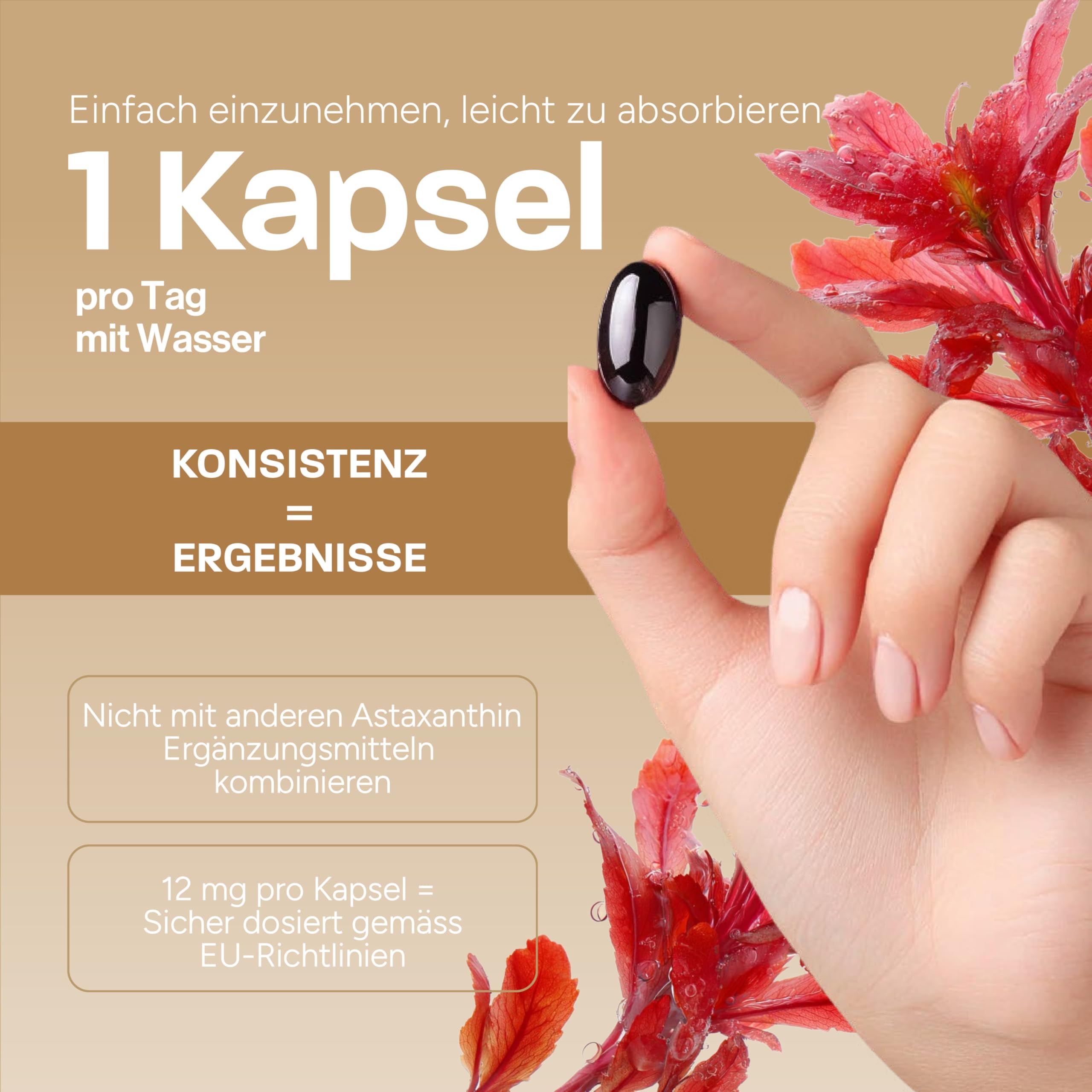 Astaxanthin Hochdosiert – Astaxanthin 12 mg Premium Oleoresin pro Kapsel | 60 Softgels aus Haematococcus Pluvialis | Vegan, Glutenfrei, Frei von Gentechnik | Hochdosiert & Natürlich