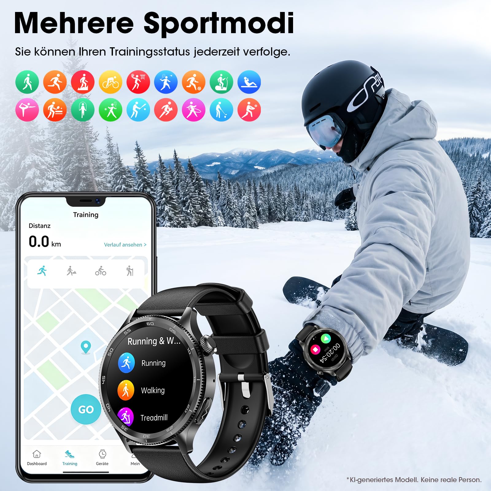 Smartwatch Herren mit EKG & 𝐇𝐑𝐕, 1,43" AMOLED Gesundheitsuhr | Bluetooth-Anrufe, Herzfrequenz, SpO₂, Schlafmonitor sowie BMI, Blutdruck und Harnsäurefunktion, Fitnessuhr für Android & iOS