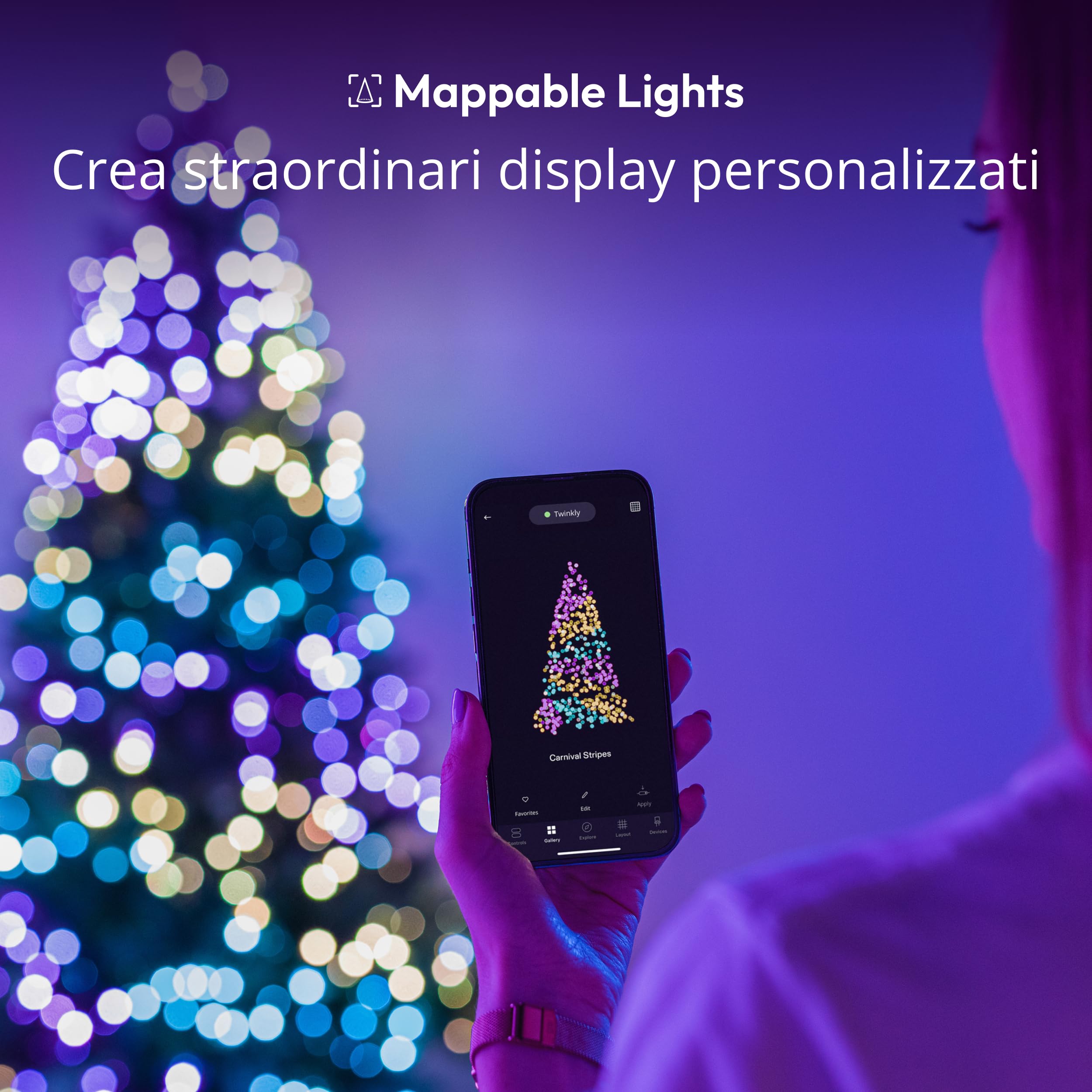 Twinkly Strings 600 LED RGB, Striscia di Luci LED per Esterno e Interno, Luci Smart Multicolore, Compatibile con Alexa e Google Home, Luci Mappabili, IP44, Controllo App, Filo Nero, 48m