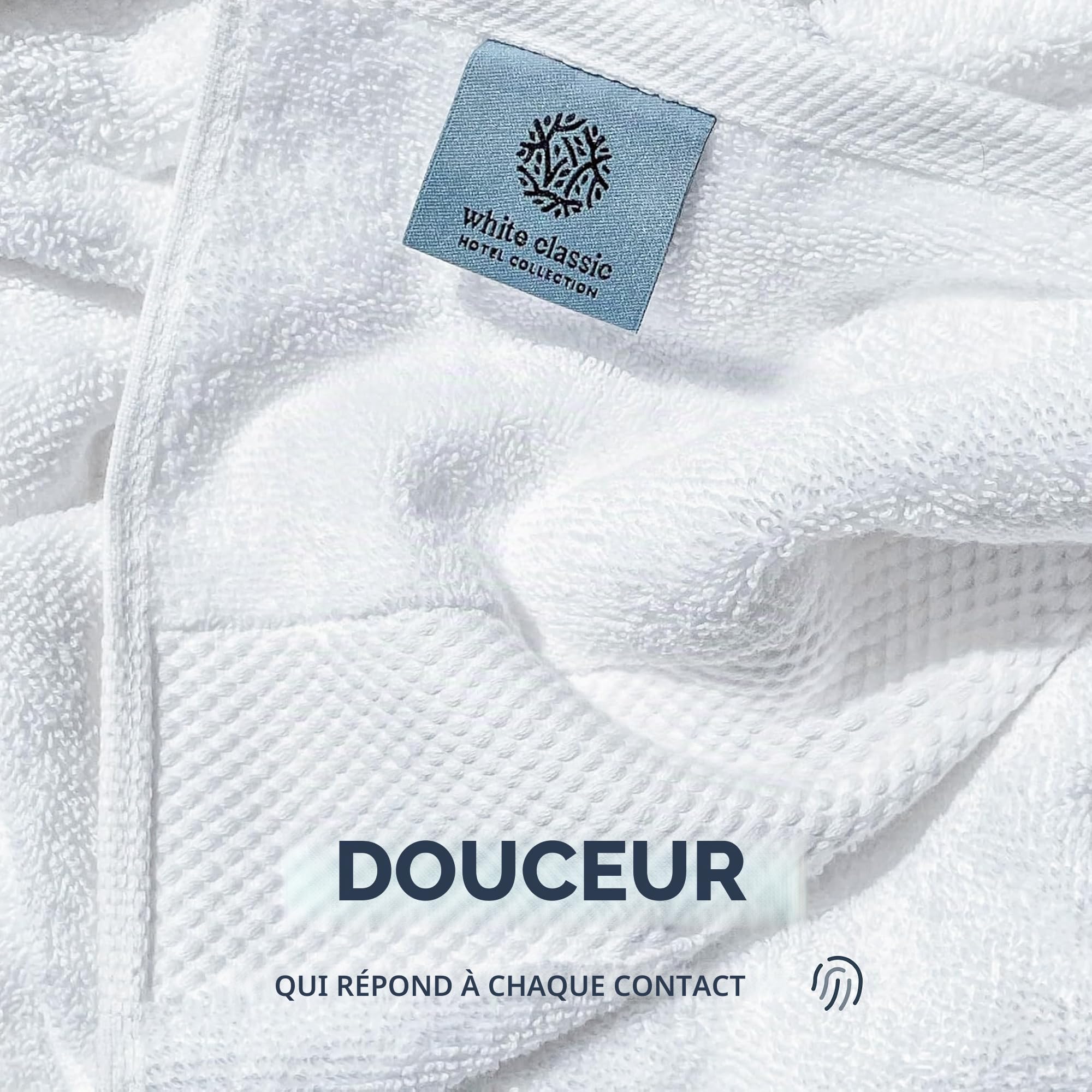 White Classic Lot de 6 essuie-Mains de Luxe 100% Coton, Serviettes de qualité pour Salle de Bain, hôtel - 40 x 76 cm - Blanc
