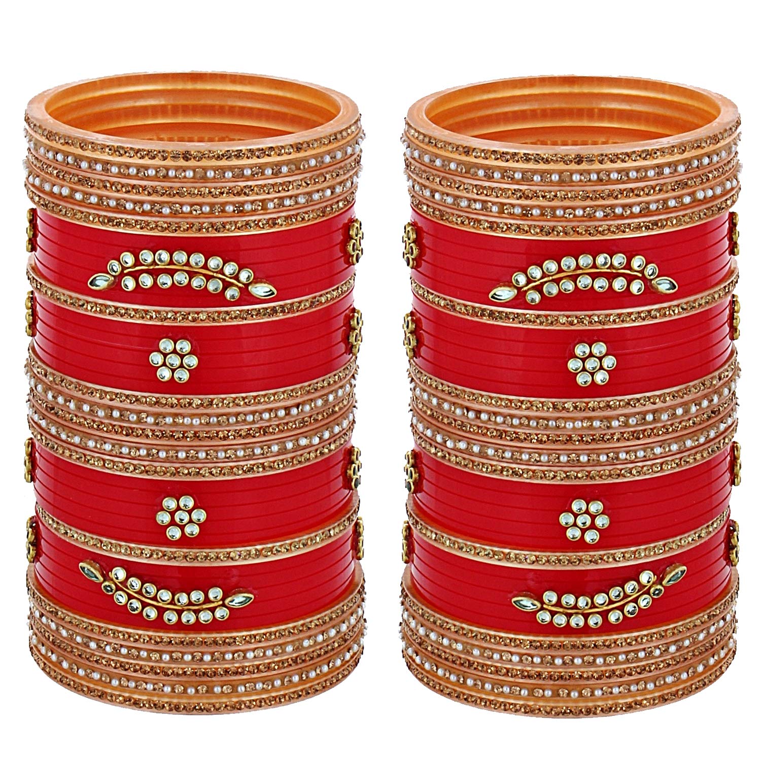GenericRed Designer Chura Bridal Punjabi Choora Fashion Jewellery Chuda Set (1254-M1C1-NAINA-R) by Indian Collectible