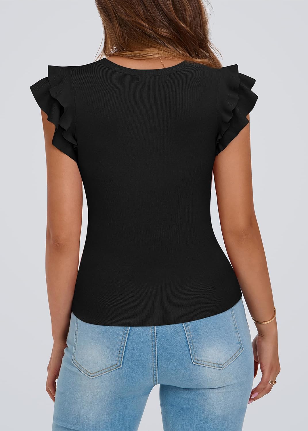 KIRUNDO Summer Sweaters for Women Lightweight 2025 Fall Ruffle Short Sleeve Business Casual Tops Slim Soft Knit T Shirts - Image 2