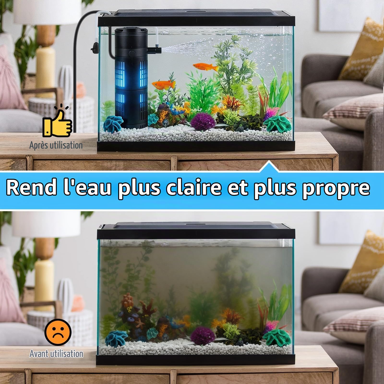 SWAWIS 5 in 1 Filtre Aquarium 1800L/H pour Aquariums de 180 à 600L | avec 8W UV Stérilisateur Lampe et Minuteur, Pompe Aquarium pour Filtration Aération Stérilisation