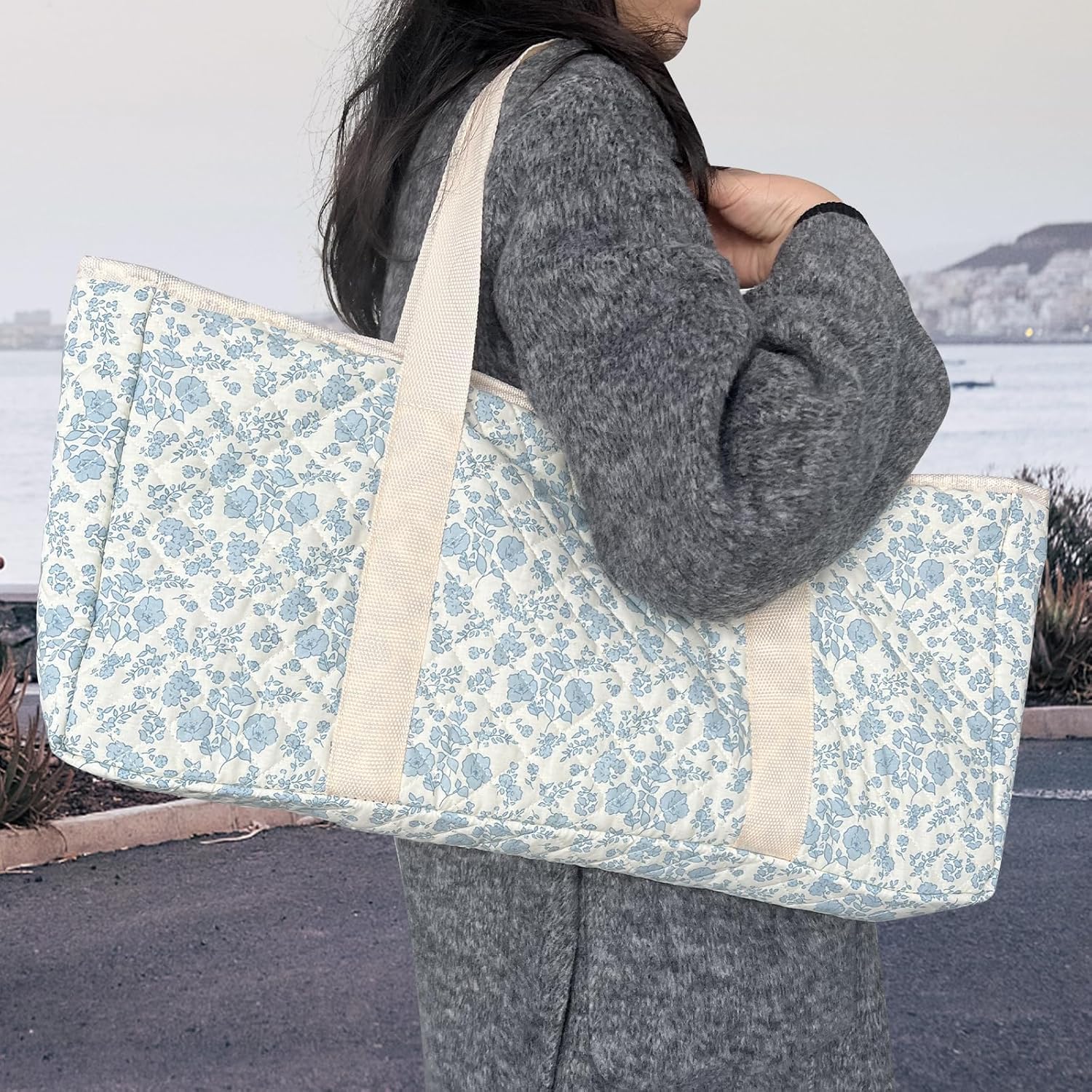 bestcool Mahjong Tile Set, American Mahjong Set with Floral Quilted Carrying Bag, 166 White Tiles, 4 All-in-one Mahjong Racks and Pushers, Gift for Woman (Floral)