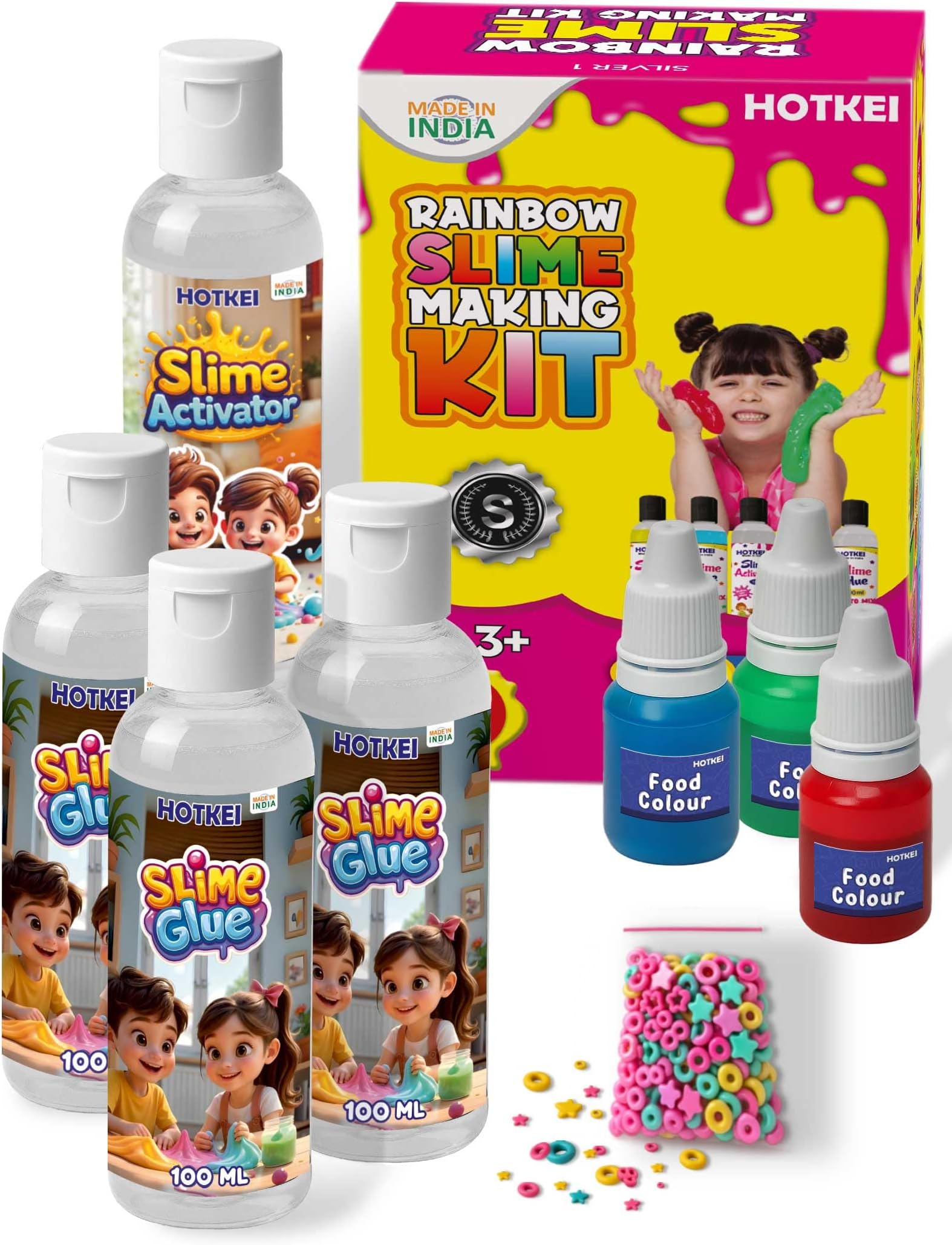 HOTKEI (Make 15+ Slimes) Multicolor Scented DIY Magic Toy Slimy Slime Activator Glue Gel Jelly Putty Making kit Set Toy for Boys Girls Kids Slime Activator 3 Transparent Glue &1 Activator
