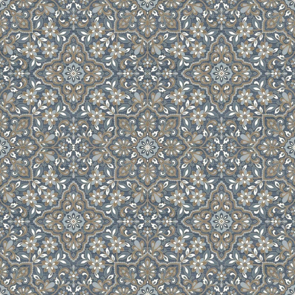 Norwall FH37543 Floral Tile Prepasted Wallpaper, Black, Grey, Metallic Silver, Coal