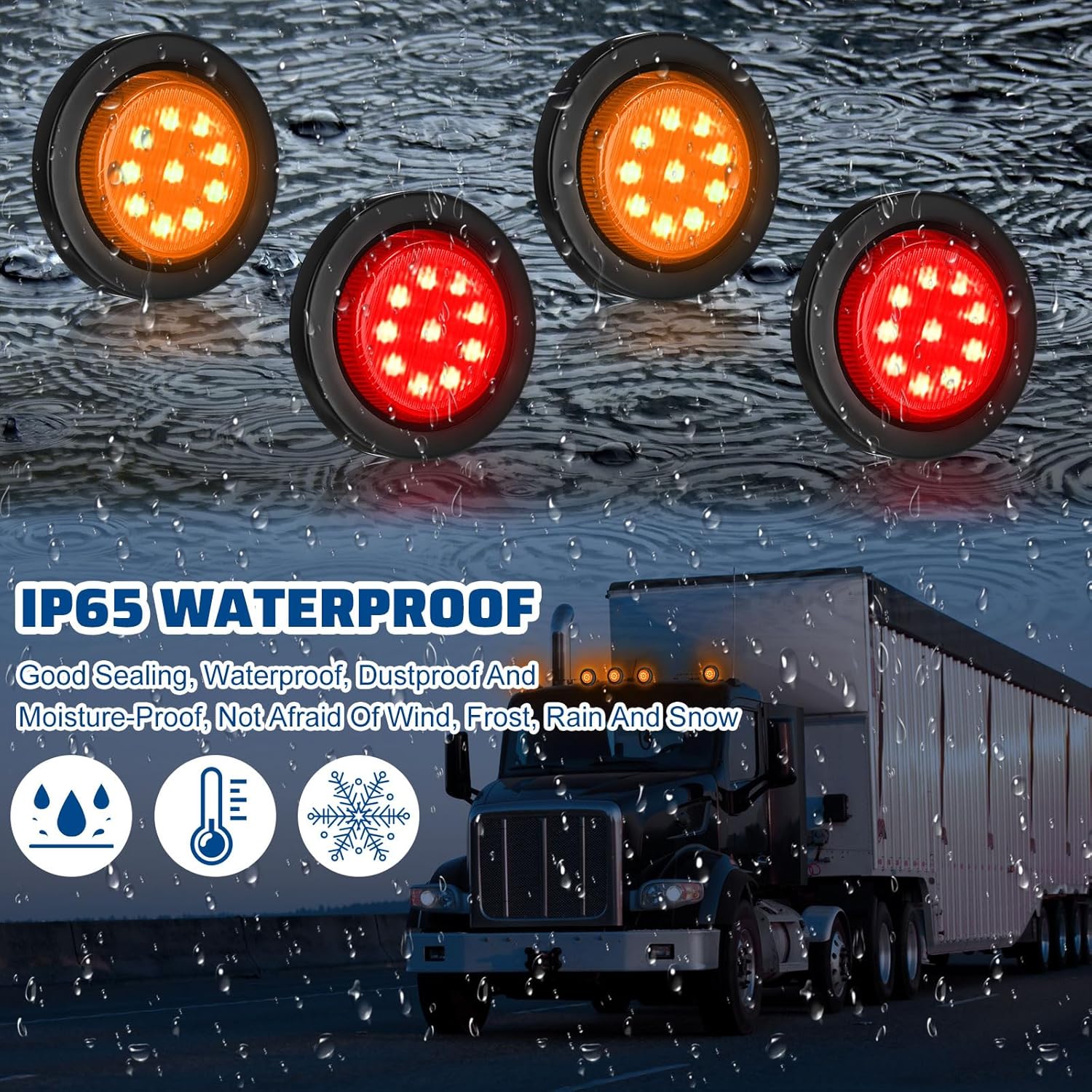 Treela 16 Pcs 2 Inch LED Marker Lights Waterproof Sealed 10 LEDs Round Trailer Light with Rubber Flush Mount Grommet 2 Prong Wire Pigtails for RV Truck Semi Trailer Side Tail Lights, Red and Amber
