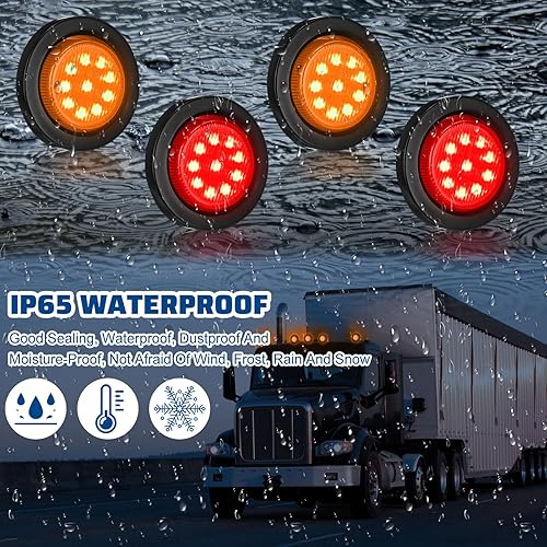 Miniatura 5 de Treela 16 luces LED marcadoras de 2 pulgadas, impermeables, selladas, 10 luces LED redondas para remolque con ojales de montaje empotrado de goma, 2