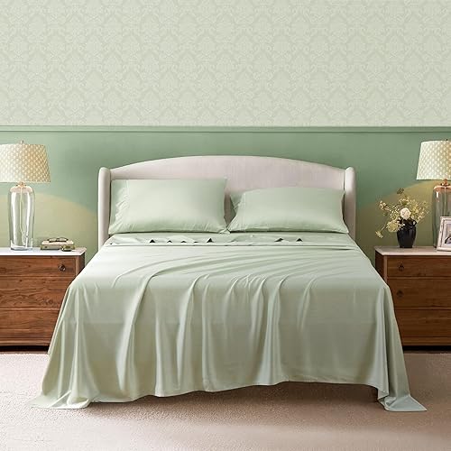 Miniatura 13 de Juego de sábanas refrescantes de 400 hilos, rayón derivado del bambú, bolsillo profundo de hasta 16 pulgadas, 4 piezas suaves y sedosas,