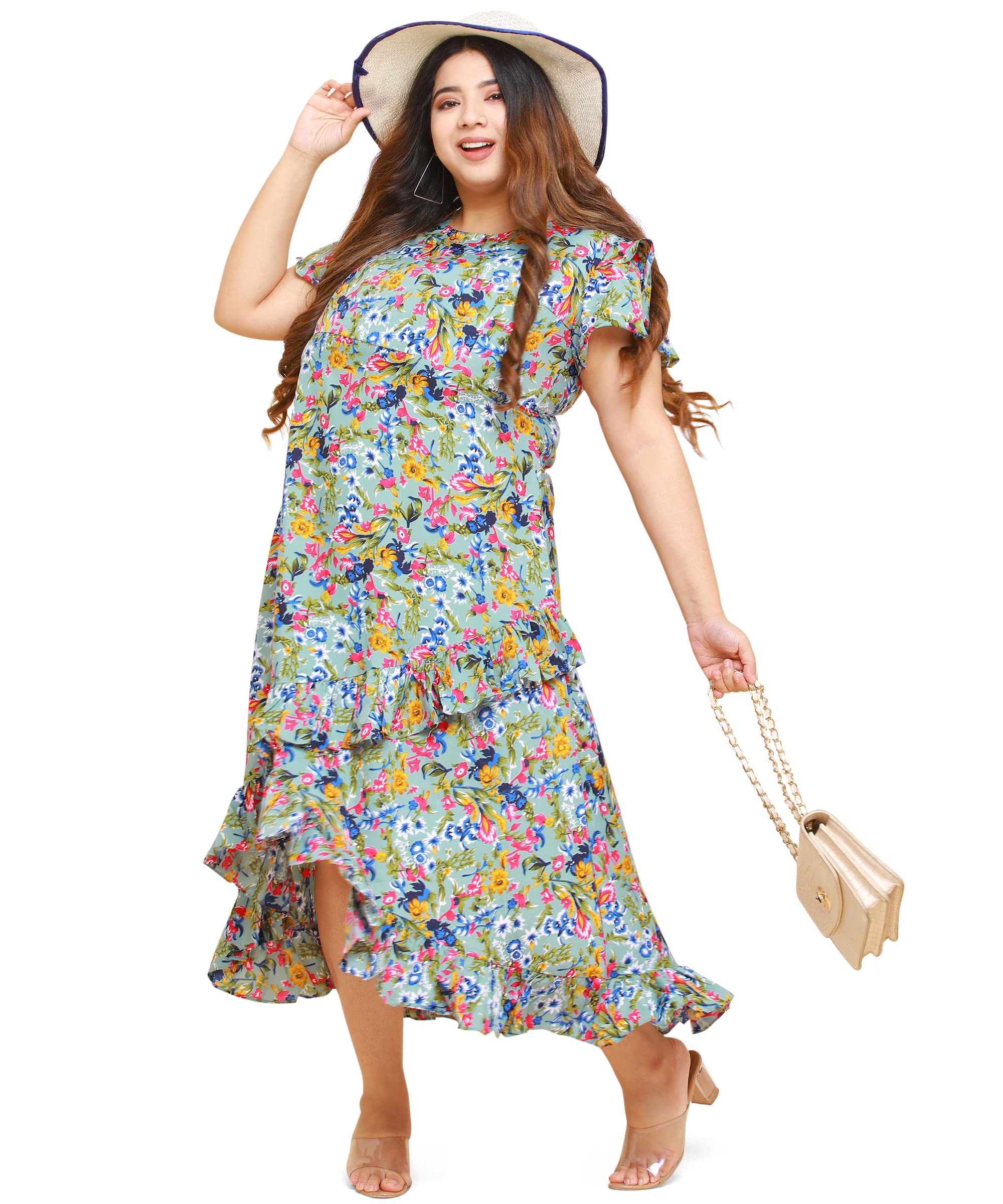 Oomph Women's Western & Fusion Wear Crepe Wrap Maxi Dress - Green