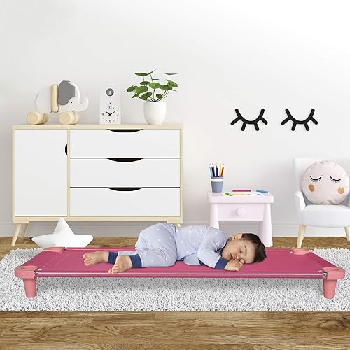 Miniatura 4 de Acrimet Cuna siesta para niños, cama portátil para niños pequeños, apilable, 52 pulgadas de largo (tubos de acero inoxidable) (tela de malla