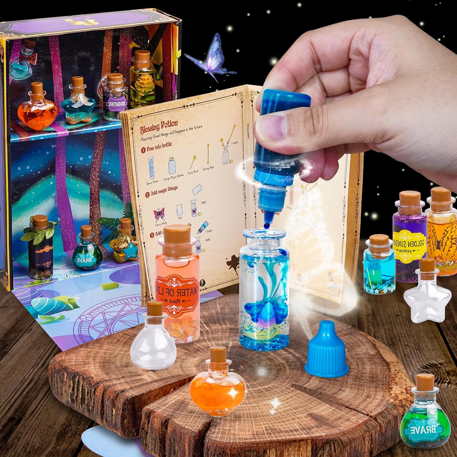 JEEKALO Fariy Magic Glow Potion Set Kits for Kids Magic Kids Mix Potion DIY Making kit 22 Bottles Creative Toy Art Craft Helloween Christmas Decorations Birthday Gift for Girls Boys Age 6 7 8 9 10 12