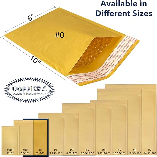 Miniatura 8 de UOFFICE Sobres de burbujas de papel kraft. Paquete de sobres de envío y envío 100, 1-7.25" x 12", sobres de embalaje acolchados, sobres de embalaje