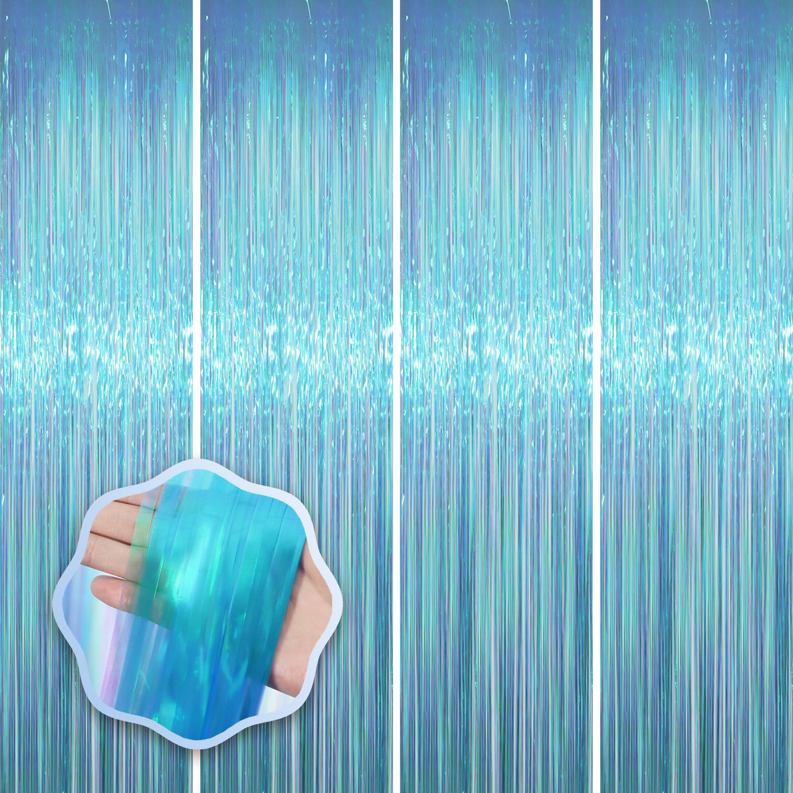 Voircoloria Neon Iridescent Foil Fringe Backdrop Curtains 2 Pack, 3.3x8.2Ft