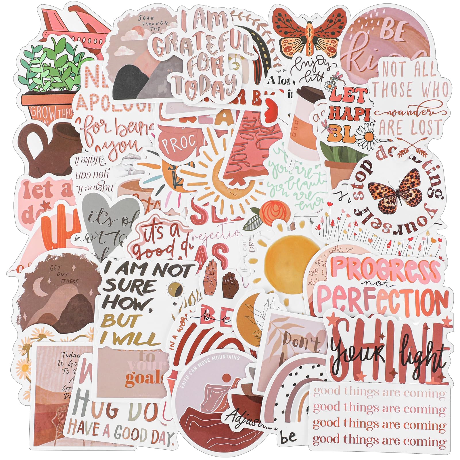 JIEYAO Boho esthetische stickers, 50 stuks inspirerende vintage stickers, motiverende esthetische stickers, waterdicht vinyl, affirmatie, stickers voor volwassenen, kinderen, leraren, draagbaar