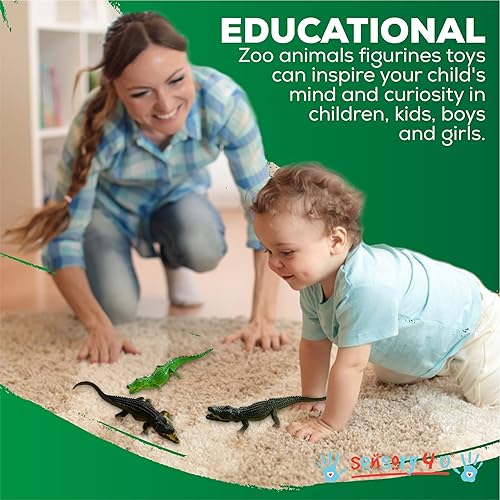 Vista 4 de SENSORY4U Juguetes de cocodrilo, 16 figuras de acción de cocodrilo de 6 pulgadas, juguete de cazador de cocodrilos, figuras de animales para Surtido