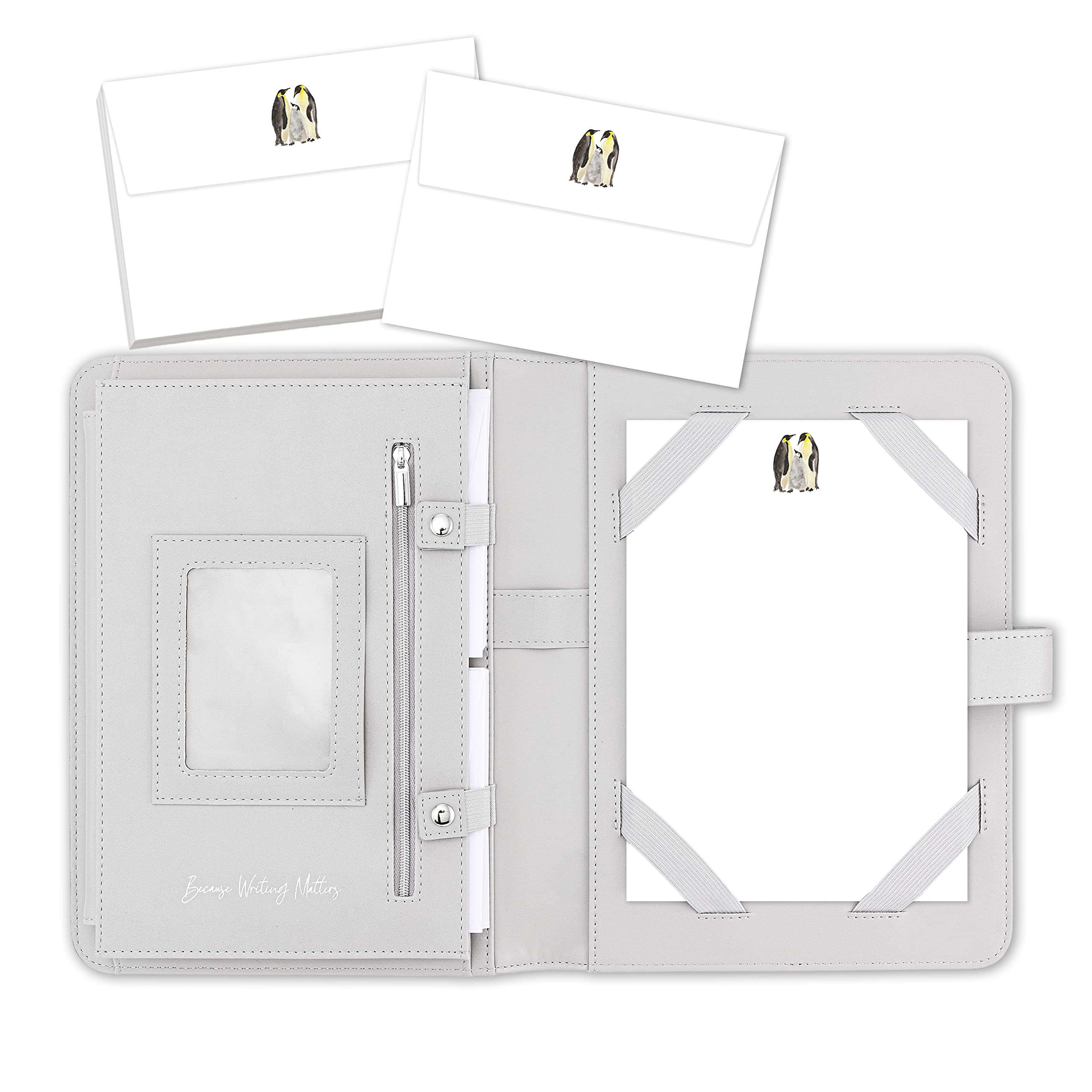 Me Loovely Penguin Family Letter Writing Paper and Envelopes Set Stationery A5 Size Papers Writing Supplies for School Home & Office | (20 Letters & 20 Envelopes with Grey Organiser) โ image 1